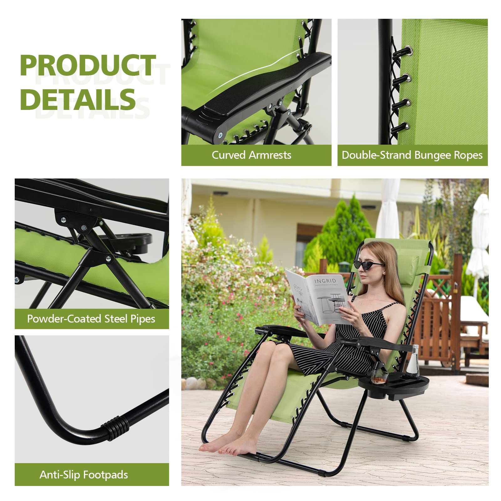 **HAPPYGRILL Zero Gravity Lounge Chairs Set of 2 - Adjustable Reclining Outdoor Patio Chairs with Cup Holder for Backyard, Beach, Poolside & Camping - Heavy Duty Folding Chairs for Relaxation**    *(Use Cases: Perfect for sunbathing by the pool, relaxing in the backyard, beach vacations, camping trips, or enjoying outdoor gatherings with friends and family.)*