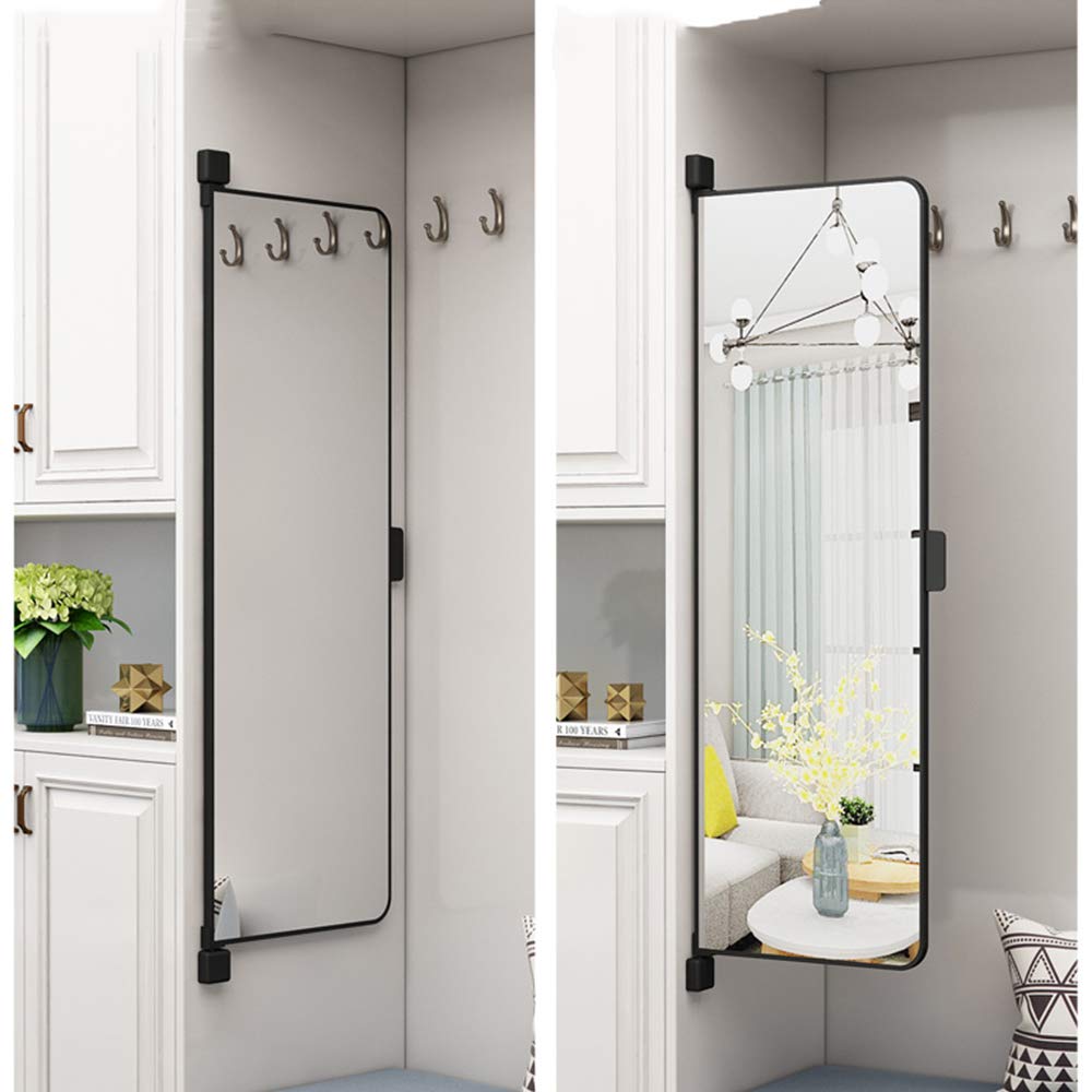 Full-Length Wardrobe Mirror with Sliding & Rotating Design - Space-Saving Hidden Dressing Mirror 90x35/100x35 Inches - Black Frame Folding Mirror for Bedroom, Closet & Home Decor