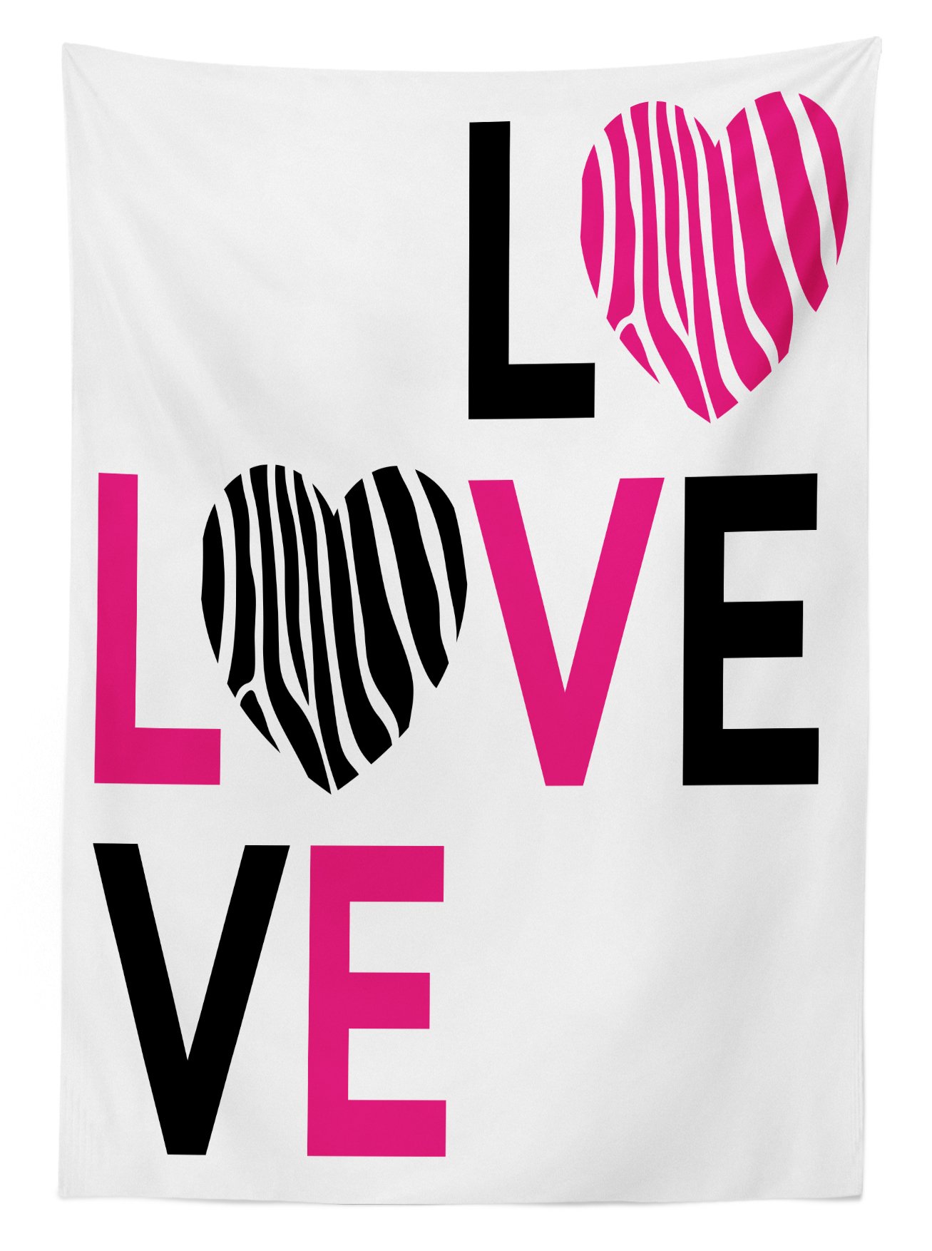 Ambesonne Pink Zebra Print Outdoor Tablecloth - Waterproof Washable Picnic Table Cover 58x84 Inches - Valentine's Day Decor with Hearts & Calligraphy - Perfect for Garden Parties, BBQs, and Romantic Dinners (Pink, Black, White)