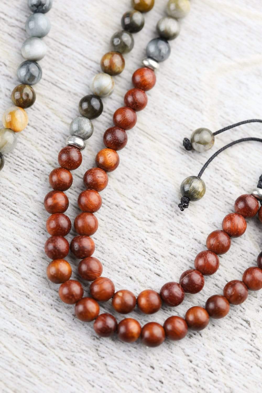 Hawkeye and Wood Mandala Mala Beads - Handcrafted Meditation & Prayer Necklace for Yoga, Mindfulness & Spiritual Healing