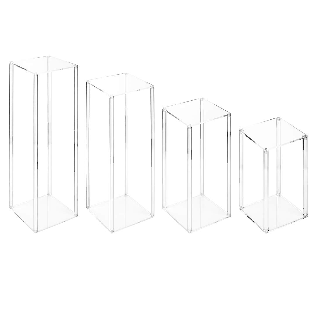 Koyal Wholesale Clear Acrylic Tall Floral Stands - Set of 4 Modern Lucite Pedestal Display Stands for Wedding Centerpieces, Birthday Party Decor, Anniversary Arrangements & Home Decor