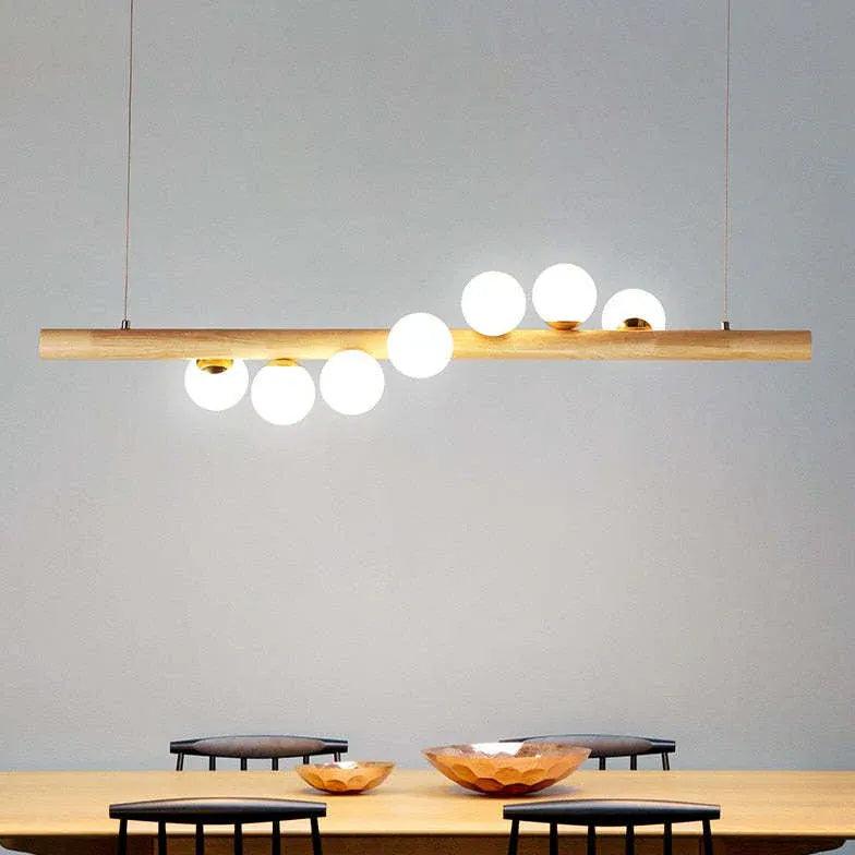 Modern Wooden Glass Ball Industrial Nordic Pendant Light - Vintage Edison Bulb Fixture for Dining Room, Kitchen Island, Living Room & Bedroom Lighting