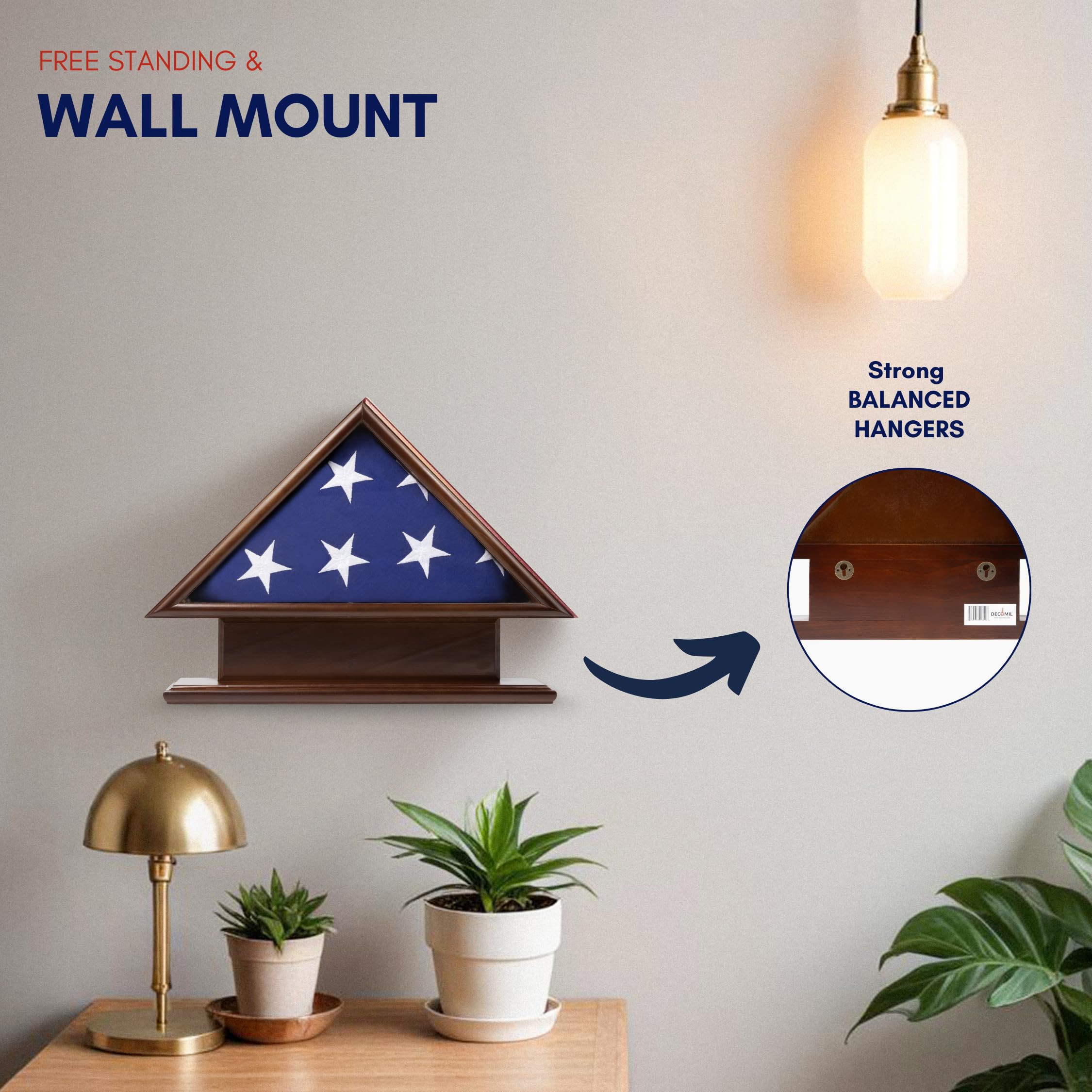 5'x9' Veteran Funeral Burial Flag Case with Personalized Name Plate - Memorial Display for Home, Office, or Military Ceremonies