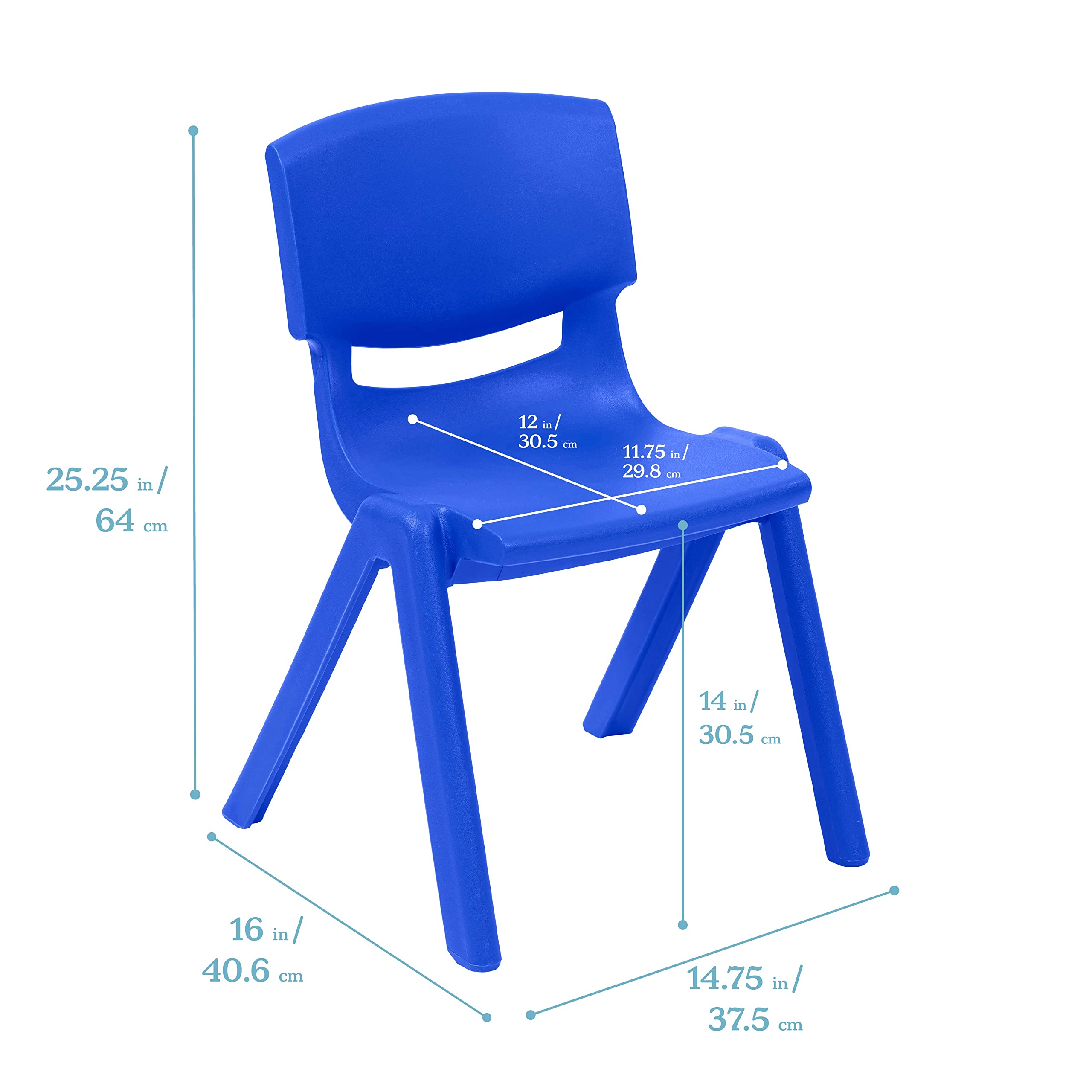 ECR4Kids 14-Inch Plastic Stackable School Chairs for Classroom, Daycare & Home - Set of 4, Blue - Durable Kids Furniture for Learning, Dining & Play Areas