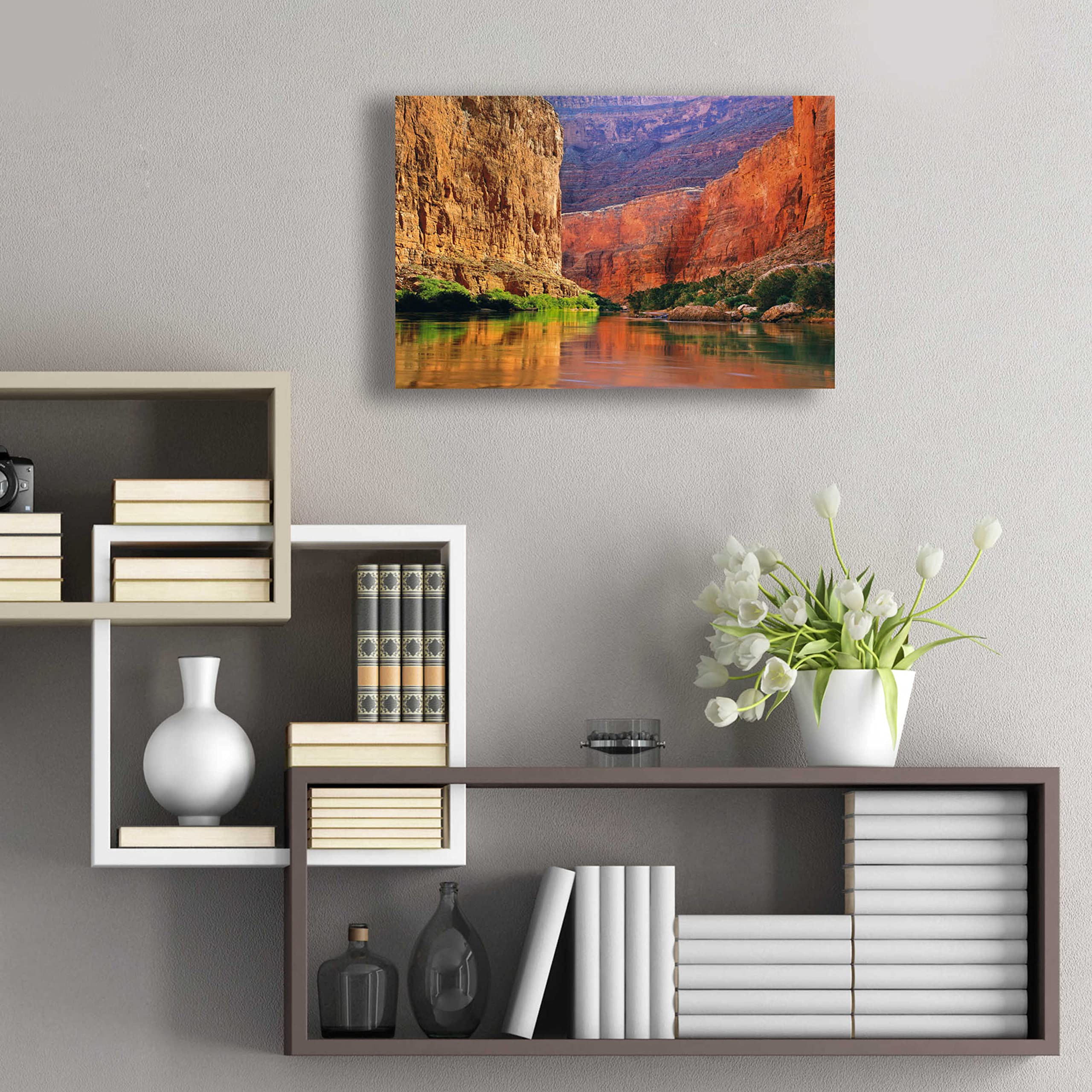 Epic 'Red Wall Gorge' Acrylic Glass Wall Art by John Gavrilis - 24x16 Inches Modern Abstract Painting for Living Room, Bedroom & Office Decor