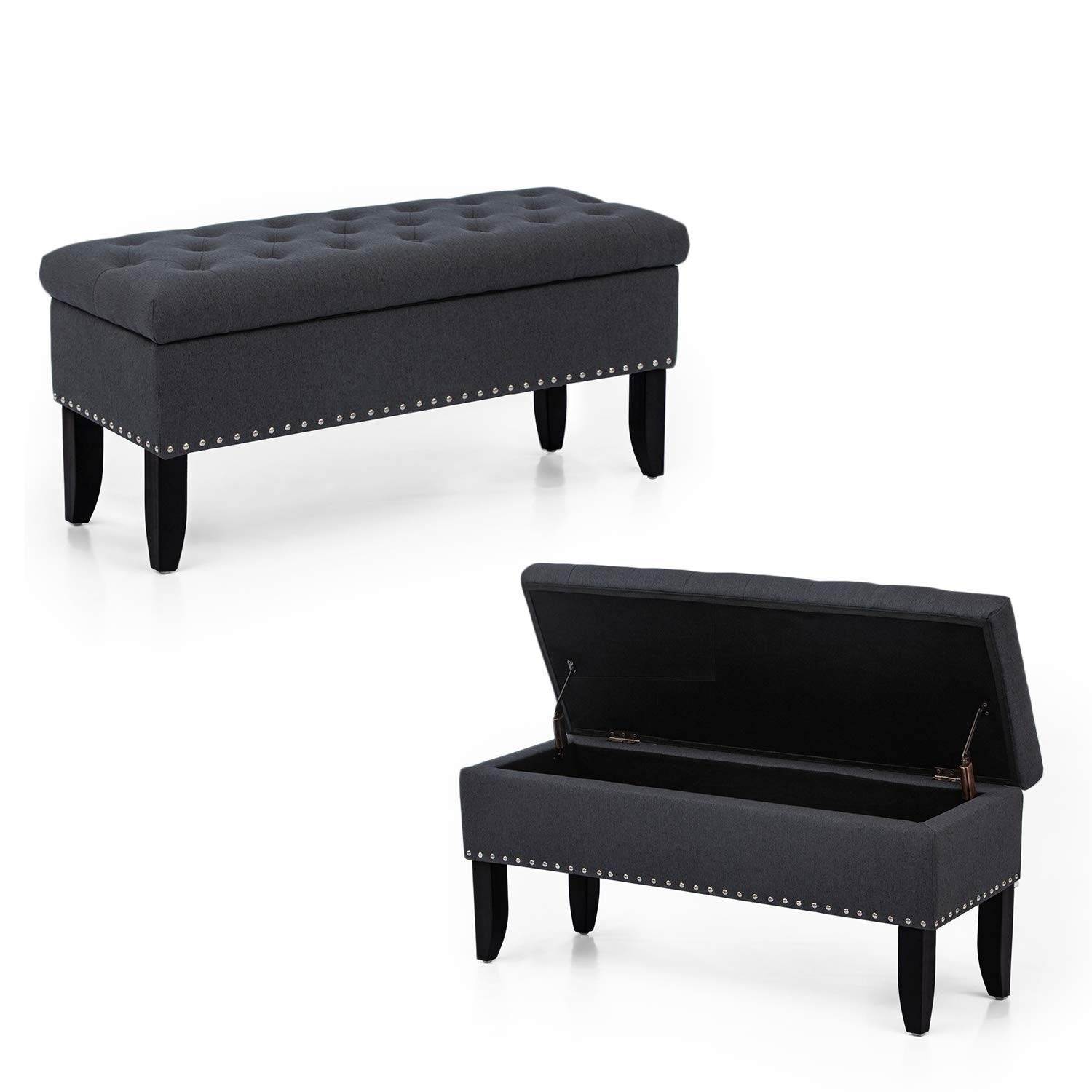 Rectangular Storage Ottoman Bench with Charcoal Black Fabric - Perfect for Living Room, Bedroom, or Entryway Storage and Seating