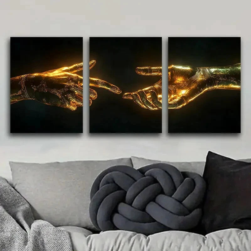 3PCS Mechanical Hand Design Metal Wall Art - Ready to Hang Modern Industrial Decor for Living Room, Bedroom & Office