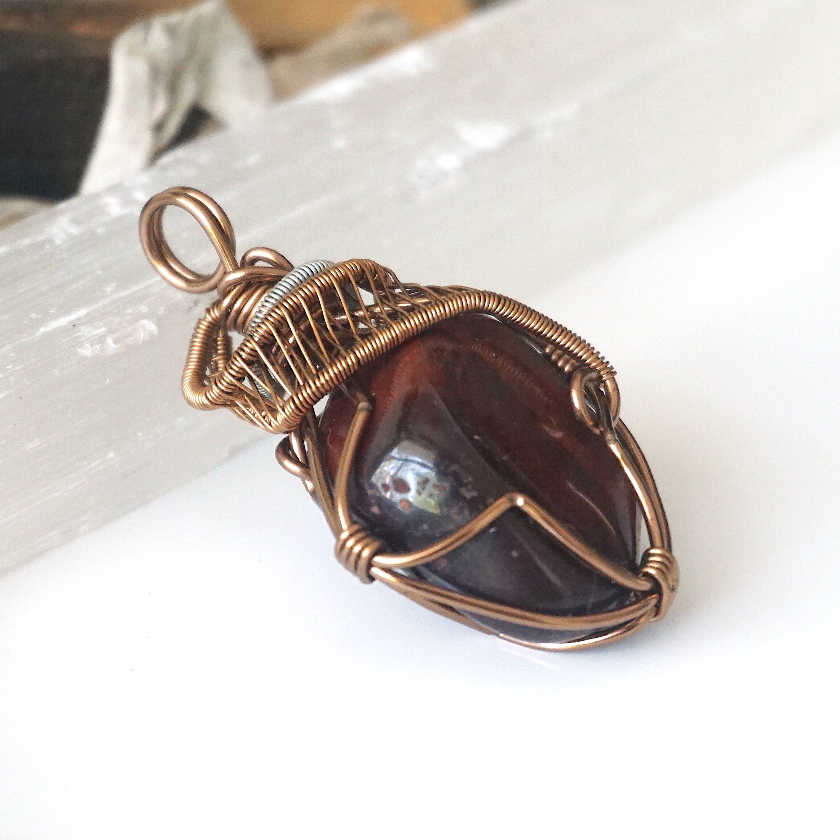 Red Tigers Eye Crystal Necklace in Antique Bronze & Silver - Spiritual Healing Jewelry for Meditation, Yoga & Energy Protection
