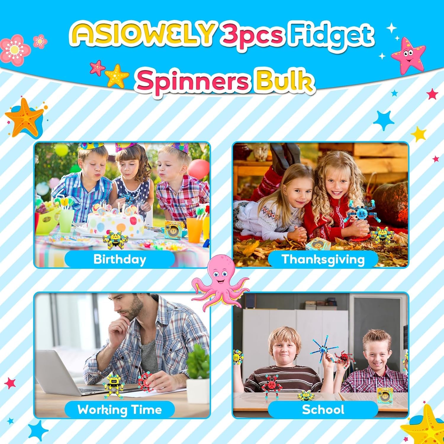 8-Pack Transformable Fidget Spinner Toys for Kids & Adults - Stress Relief Sensory Toys for Autism, ADHD & Anxiety - Perfect Easter Basket Stuffers, Birthday Gifts for Boys & Girls - Travel Games for Car, Office & Classroom Use