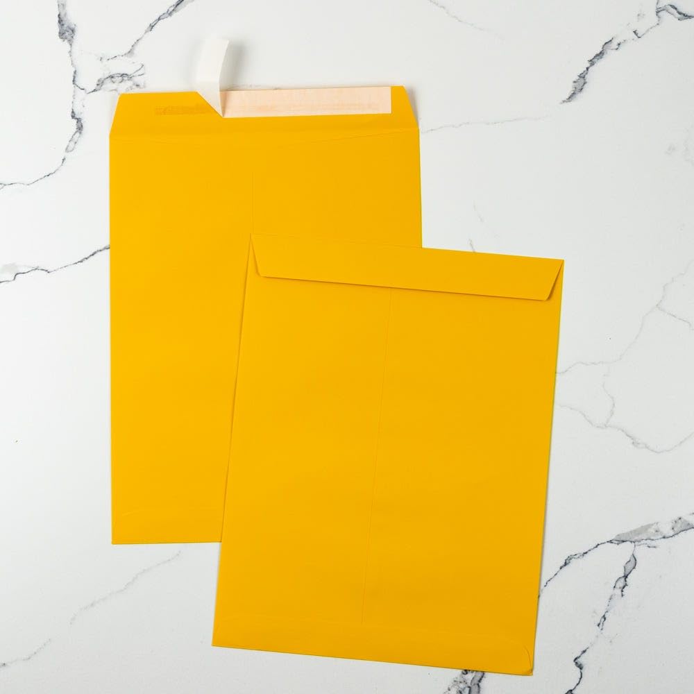 LUXPaper 10 x 13 Open End Envelopes | Self Seal Peel & Press Envelopes | Sunflower Yellow | 80lb. Text Weight | Pack of 1,000 | Perfect for Business Mail, Wedding Invitations & Office Correspondence