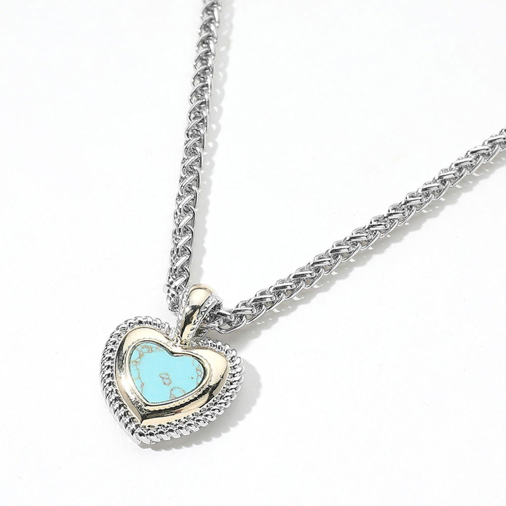 Western Turquoise Heart Stone Pendant Necklace - Two Tone Silver & Gold Jewelry for Women | Perfect for Boho Fashion, Gift Giving & Special Occasions
