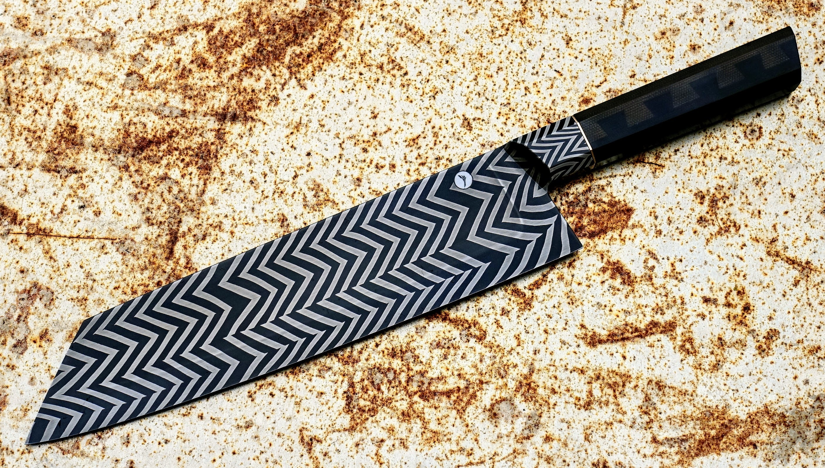 Premium 240mm Herringbone Pattern Integral K-Tip Gyuto Japanese Chef Knife by Salem Straub - Perfect for Sushi, Meat Slicing & Precision Vegetable Cutting