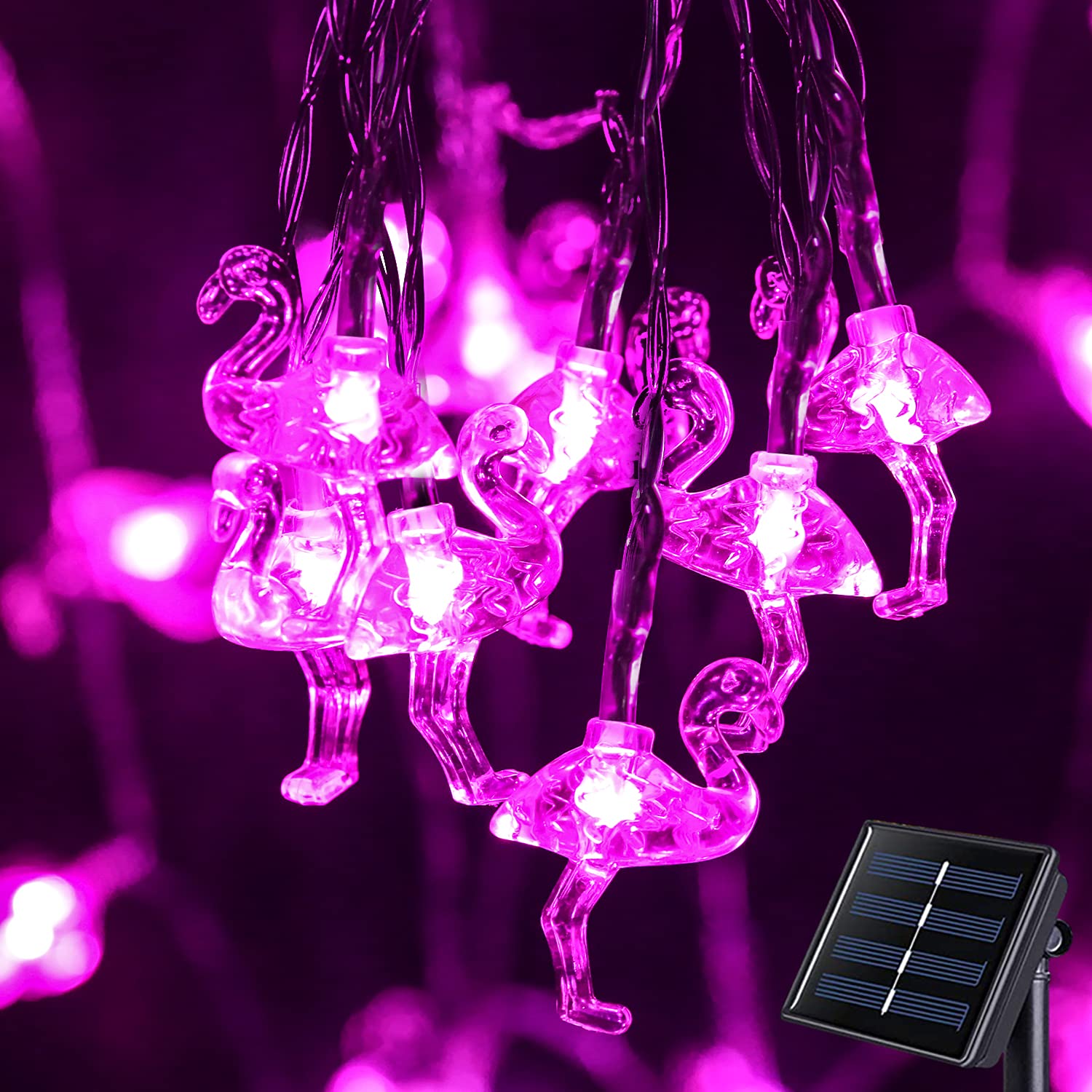 ENSHUI 21ft Solar String Lights Outdoor Waterproof - 30 LED Pink Flamingo Garden Lights with 8 Lighting Modes | Fairy Lights for Patio, Terrace, Camping & Christmas Decoration (Flamingo Design) - Perfect for Backyard, Garden Party, Wedding & Holiday Decor