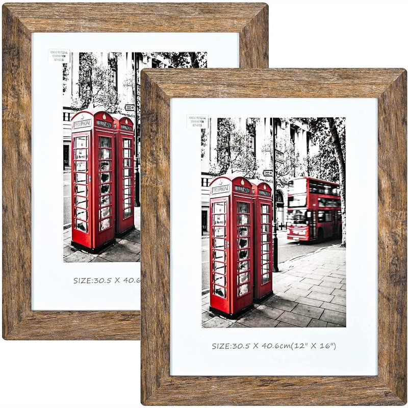 Set of 2 Rustic Wood Picture Frames with Rounded Corners - Perfect for Home Decor, Wall Art & Photo Displays