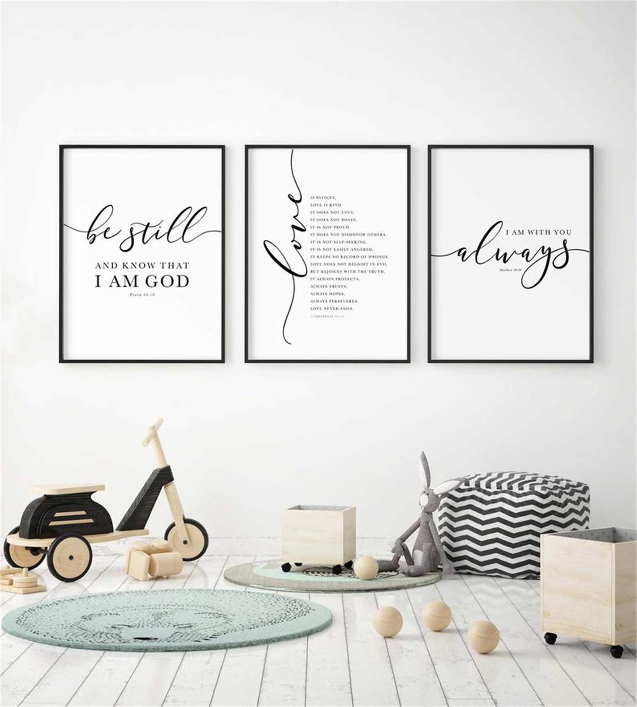NATVVA 3-Panel Bible Verse Wall Art - 'Be Still', 'Love is Patient', 'I Am With You Always' Canvas Prints with Inner Frame - Christian Home Decor for Living Room, Bedroom & Office