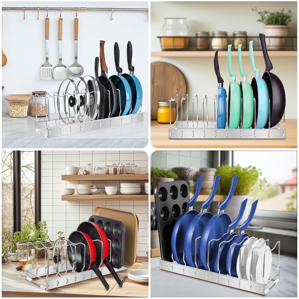 Adjustable and Detachable Kitchen Cabinet Organizer - Pots and Pans Storage Rack for Cutting Boards & Cooking Utensils (1 Pack) - Perfect for Small Space Kitchen Organization and Clutter-Free Cooking