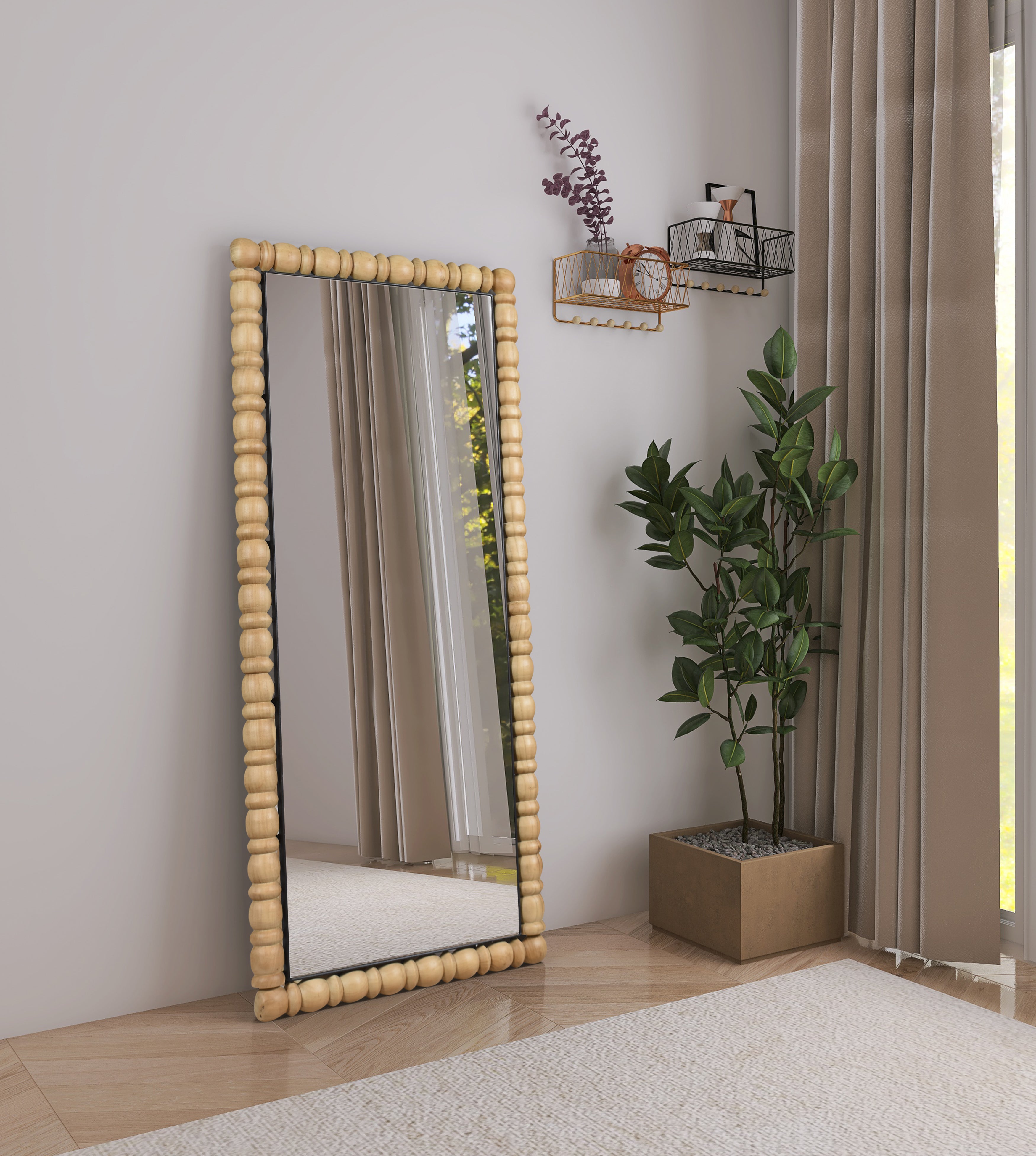 Aubrey Bleached Natural Oak Mirror - Full Length Wall Mirror for Bedroom, Living Room & Entryway - Rustic Farmhouse Decor for Home & Office