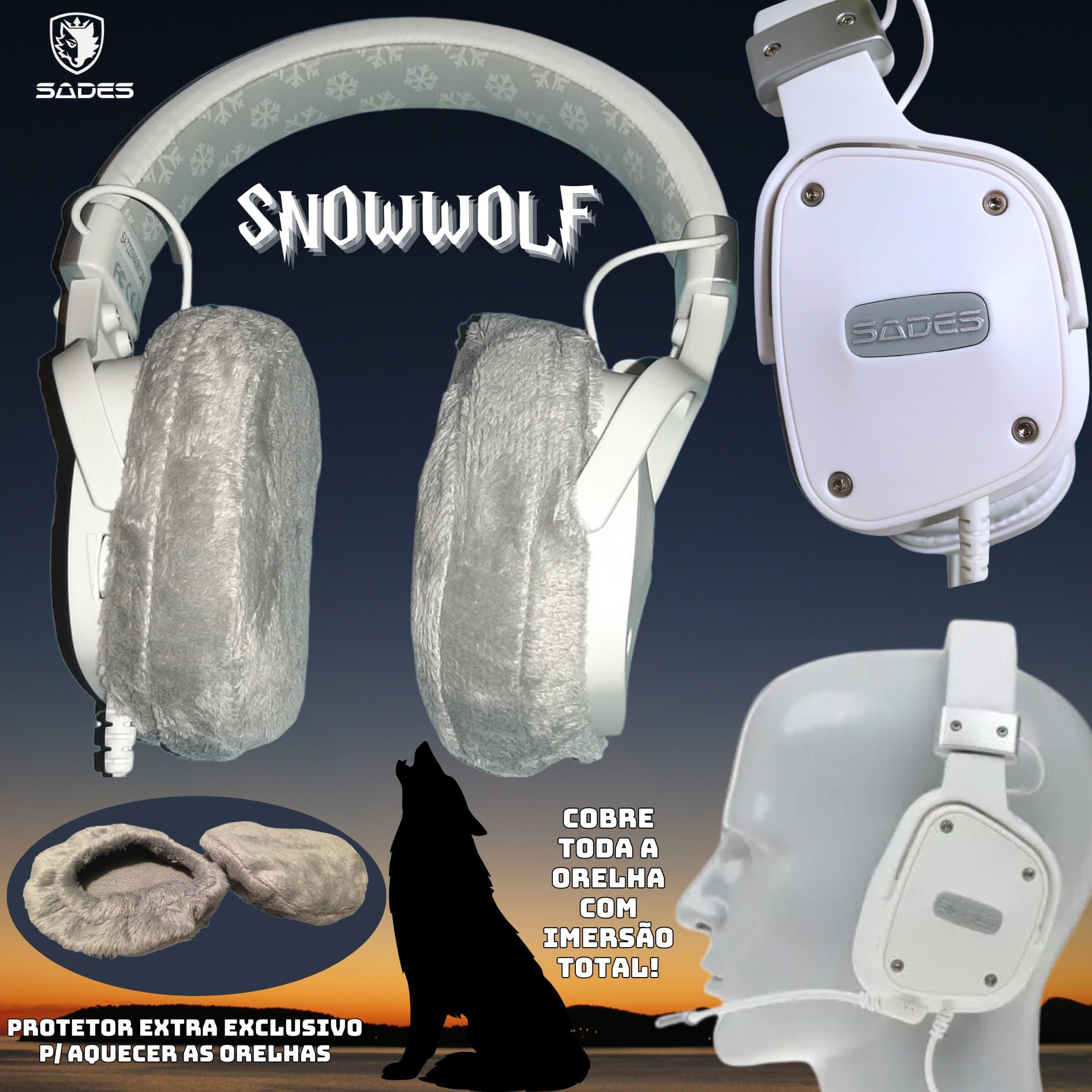 SADES Snowwolf SA-722S Wireless Gaming Headset with Microphone - White Noise Cancelling Over-Ear Headphones for PC, PS4, Xbox (18.5x9x26.5cm) - Perfect for Gaming, Streaming & Online Classes