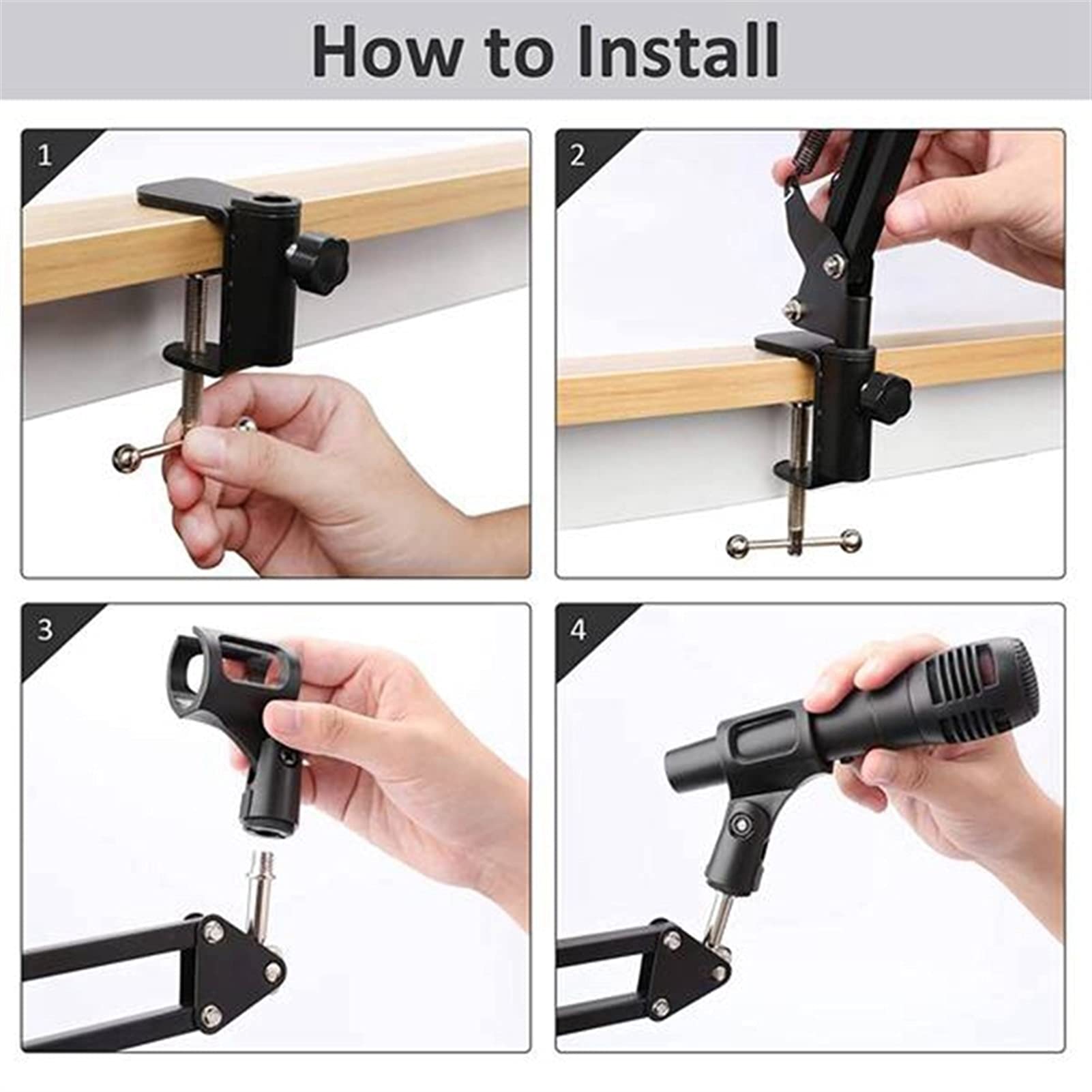 Adjustable Microphone Boom Arm Stand with Suspension Scissor - Compatible with Blue Snowball & Other Mics, Phone Holder - Black | Perfect for Podcasting, Streaming & Home Studio Recording