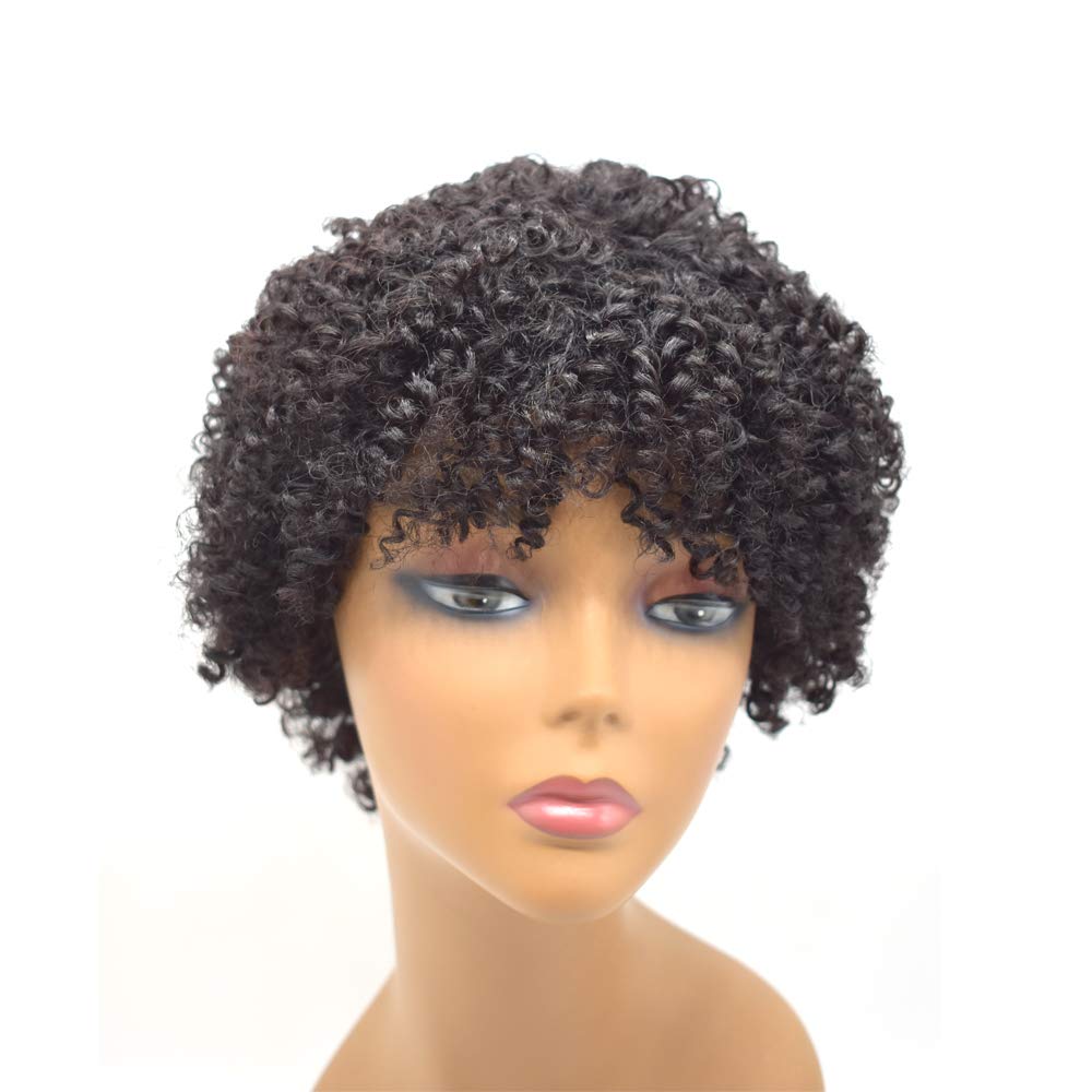 Afro Human Hair Wig with Bangs - Curly Black Wig for Black Women | 150% Density Glueless Full Wig | No Lace Front | Natural Kinky Curly Texture (#1B Off Black) - Perfect for Daily Wear, Cosplay & Special Occasions