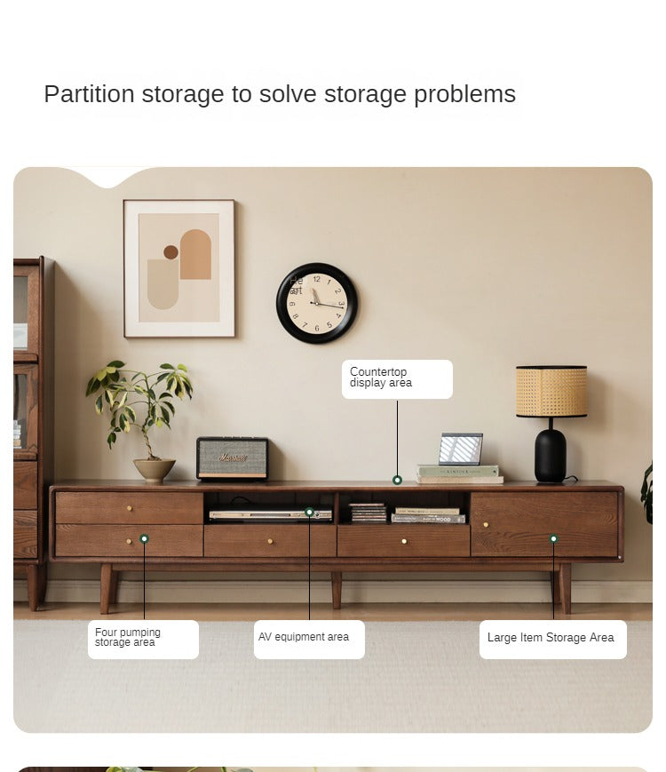 Stylish Oak Solid Wood Modern TV Stand - Nordic Design for Living Room & Entertainment Center | Perfect for 55-75 Inch TVs