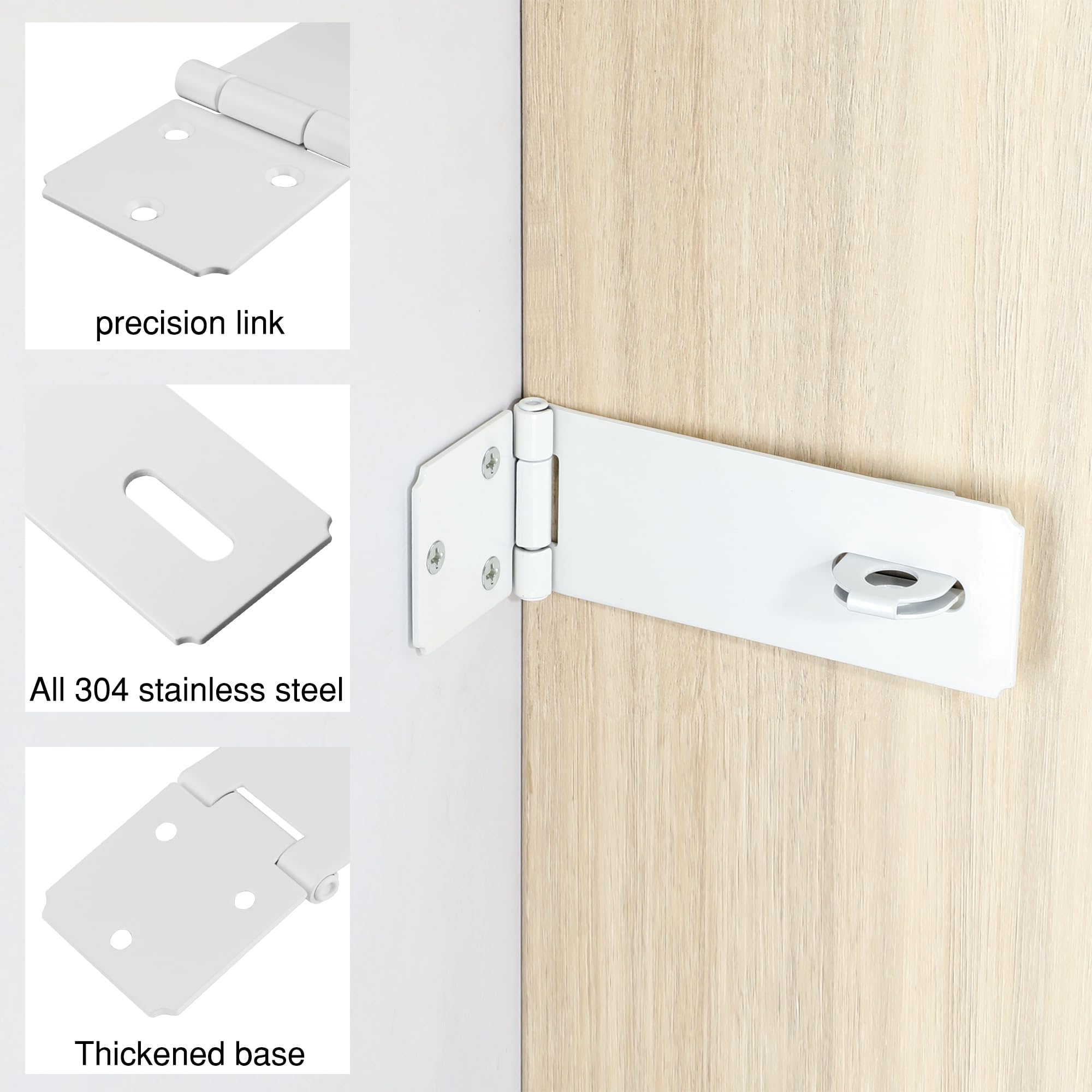 Stainless Steel Door Hasp Lock - 3 Inch SUS 304 Packlock Clasp with Screws, White Finish (1 Pack) - Secure Sheds, Gates, Storage Units & Outdoor Doors
