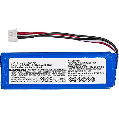Synergy Digital Replacement Battery for JBL GSP1029102A Speaker - 3.7V Li-Polymer 6000mAh High Capacity Power Supply | Perfect for Outdoor Parties, Travel & Home Audio Systems