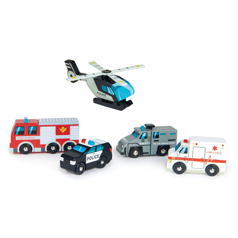 Wooden Toy Emergency Vehicles Set - Fire Truck, Police Car & Ambulance for Kids - Perfect for Imaginative Play, Birthday Gifts & Preschool Learning