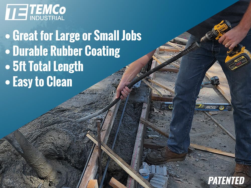 TEMCo Cordless Concrete Vibrating Tool - Drill-Powered Concrete Vibrator for Efficient Air Bubble Removal | Perfect for Construction, Foundation Work & DIY Concrete Projects