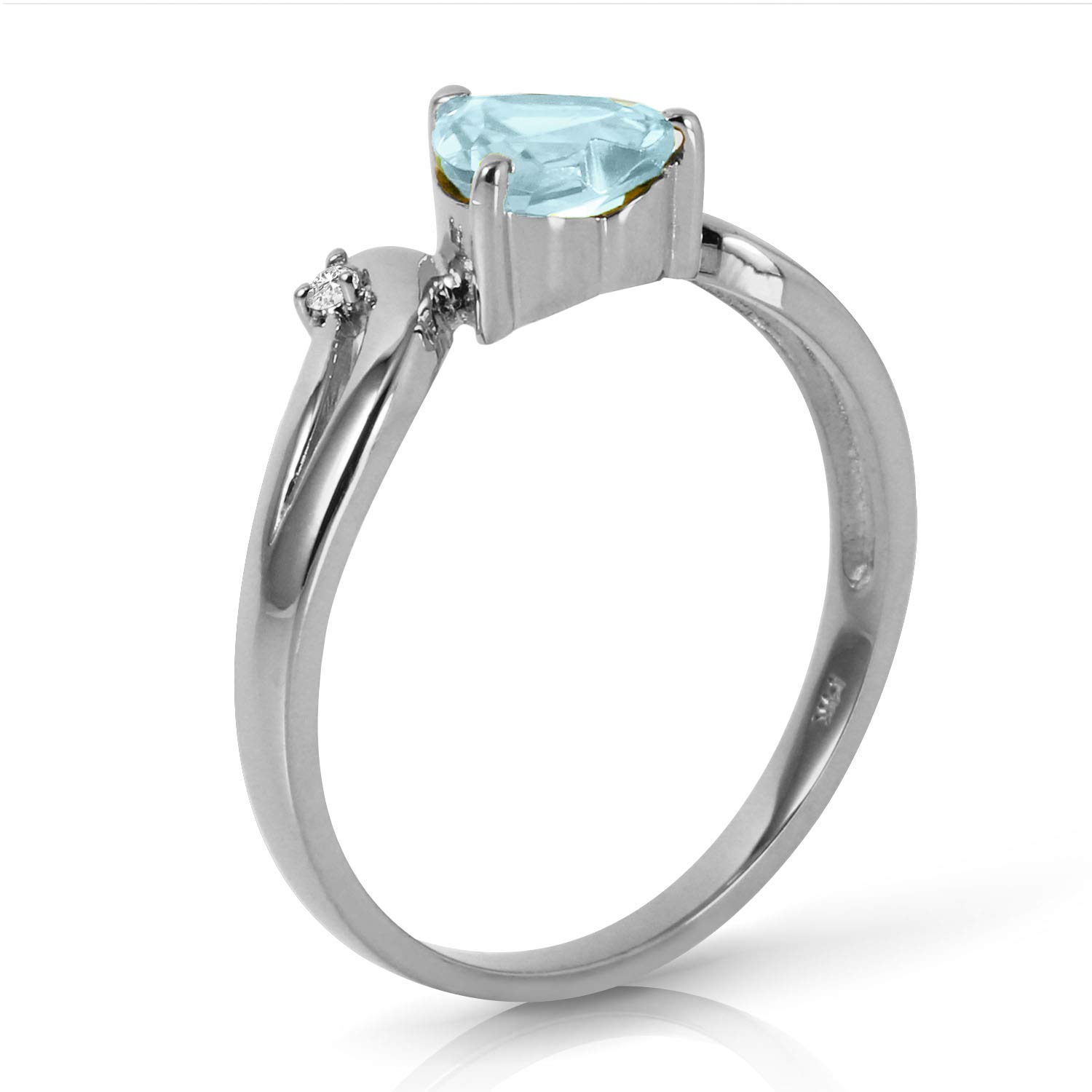 14K White Gold Diamond & Aquamarine Ring for Women - Elegant Galaxy Gold GG Jewelry for Engagement, Anniversary & Special Occasions
