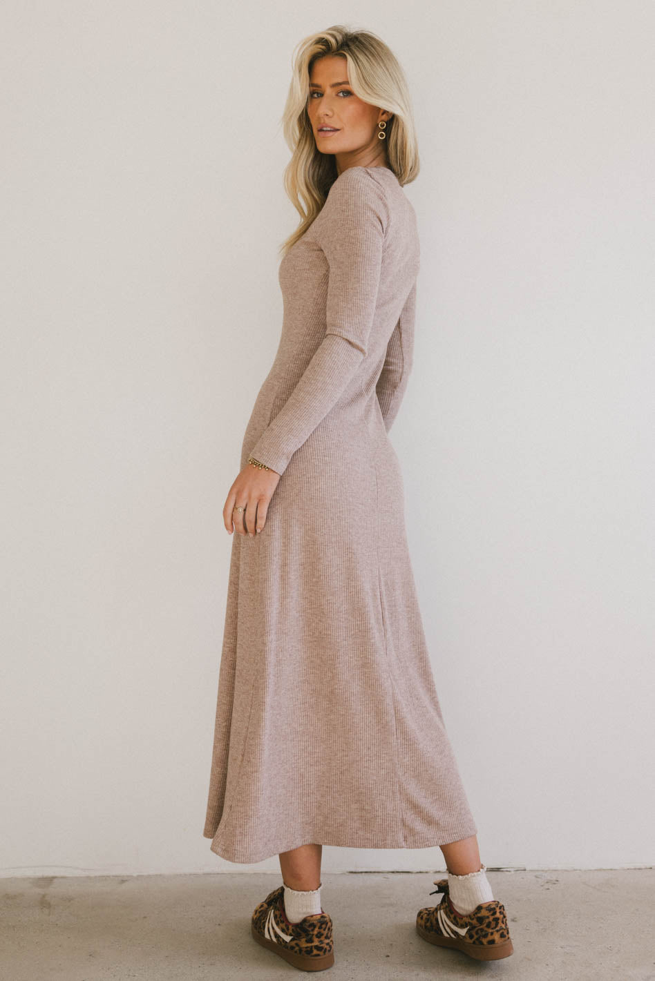 Lynette Ribbed Maxi Dress in Taupe - Women's Elegant Bodycon Long Dress for Evening Party & Special Occasions | FINAL SALE