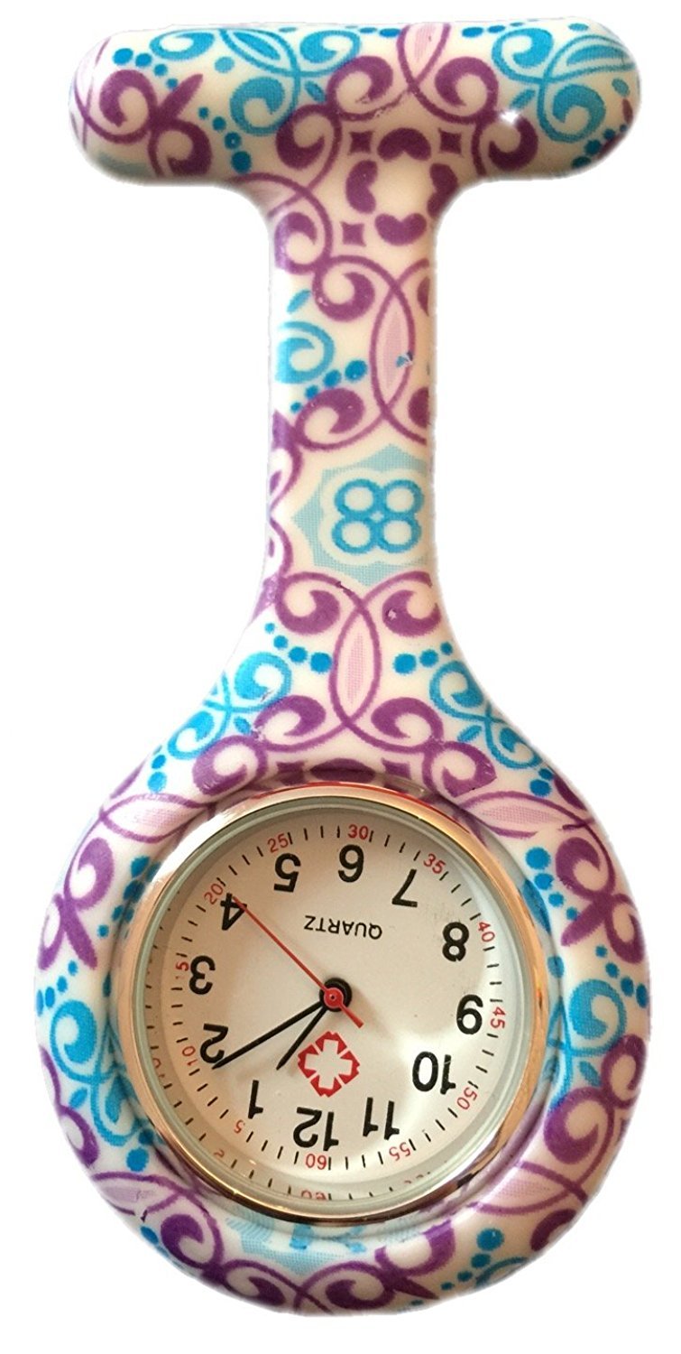 Boolavard Stylish Nurse Fob Watch - Colorful Silicone Rubber Wristwatch with Patterned Design - Perfect for Medical Professionals & Healthcare Workers