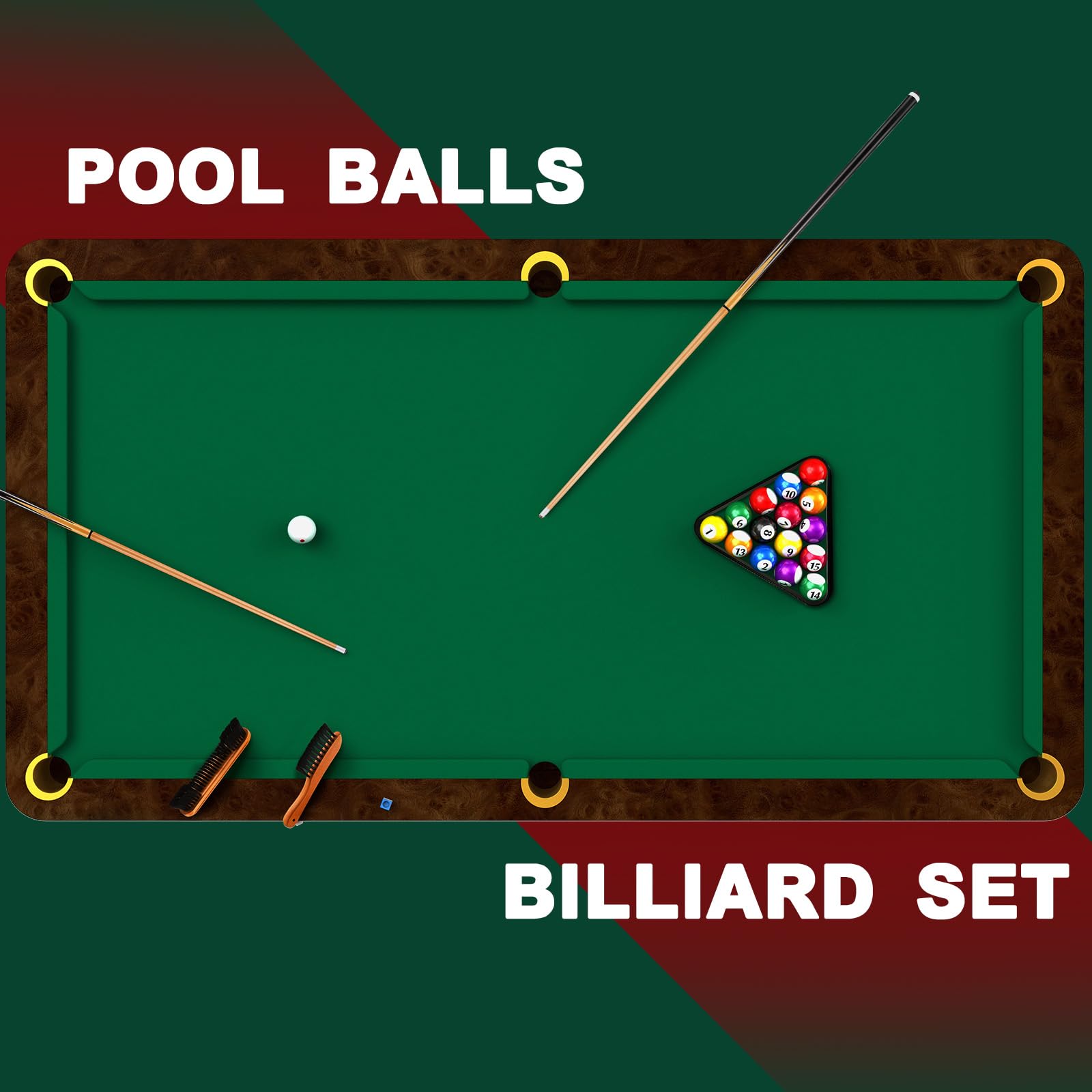 Jenaai 55 Pcs Pool Table Accessories Set - 16 Billiard Balls, 6 Pool Cues, Triangle Rack, Diamond Ball Holder, Chalk, Tip Tools & Brush - Perfect for Home Game Rooms, Bars, and Recreational Centers