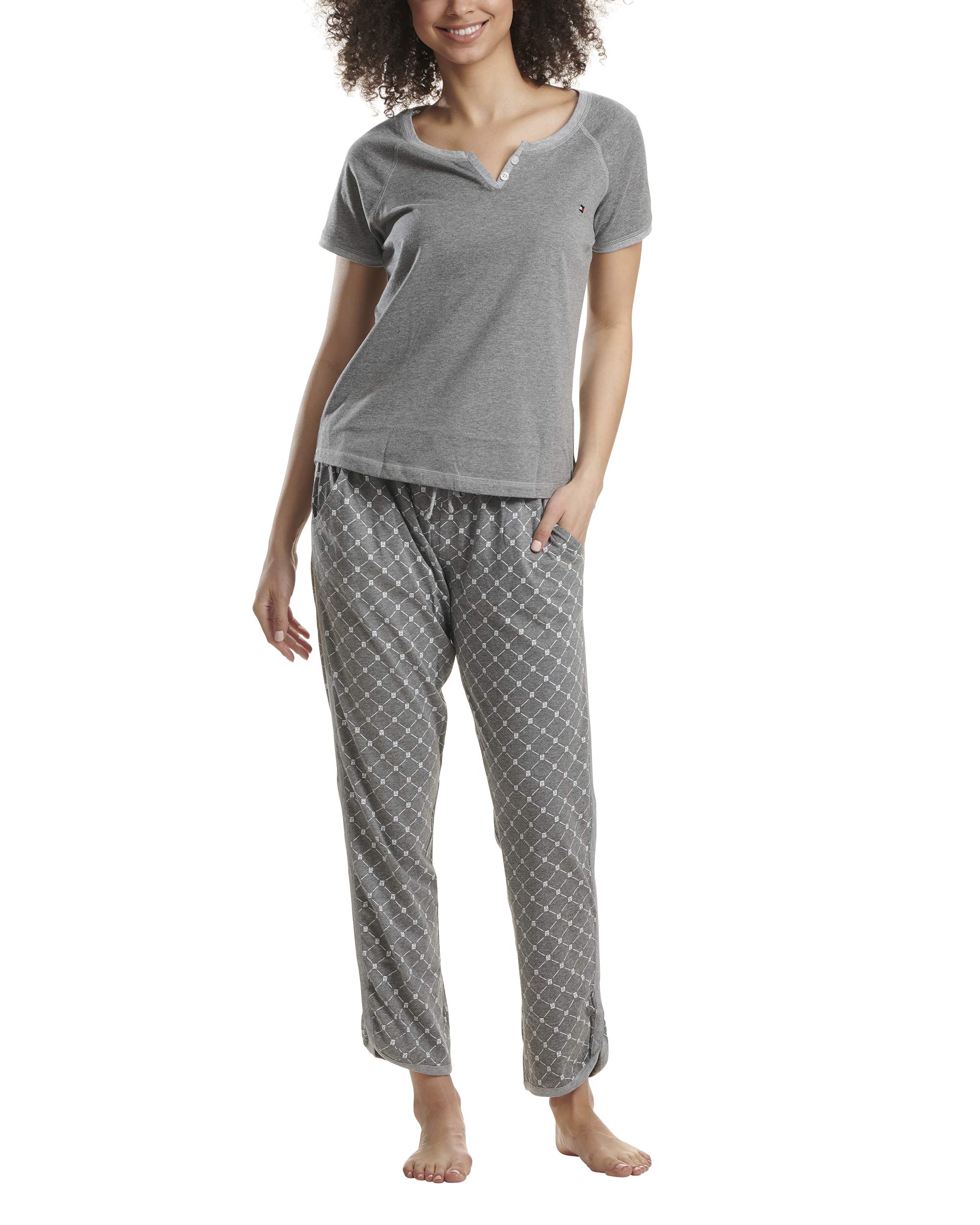 Tommy Hilfiger Women's Short Sleeve Pajama Set with Logo Pants - Soft Cotton Sleepwear for Lounge & Nighttime Comfort