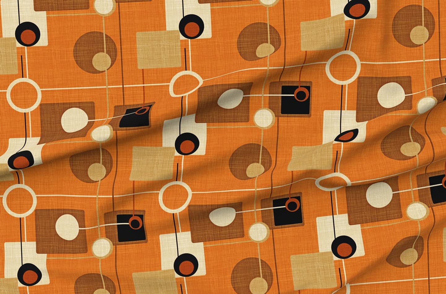 Orbs Squares Orange Atomic Vintage 1950s Mid Century Printed Minky Fabric by The Yard - Soft Plush Material for Sewing Baby Blankets, Quilt Backing & DIY Home Decor Projects - Perfect for Nursery, Throw Pillows & Cozy Crafts