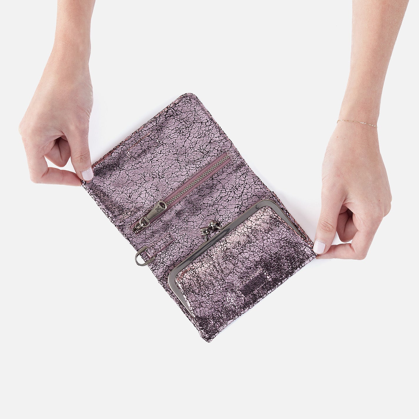 Ross Metallic Leather Bead Wristlet - Blush Crackle Finish | Elegant Clutch for Evening Parties, Weddings & Special Occasions