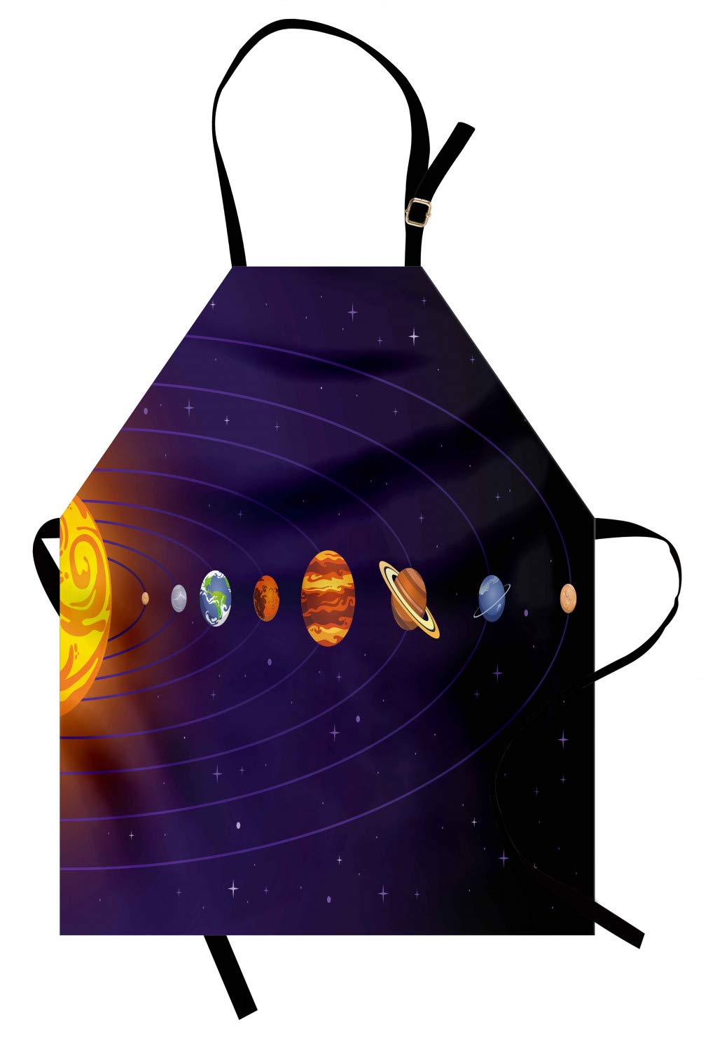 Ambesonne Astronomy Apron - Solar System Planets & Sun Design, Adjustable Unisex Kitchen Bib for Cooking & Gardening (Adult Size, Indigo/Multicolor) | Perfect for Home Chefs, BBQ Enthusiasts & Science Lovers