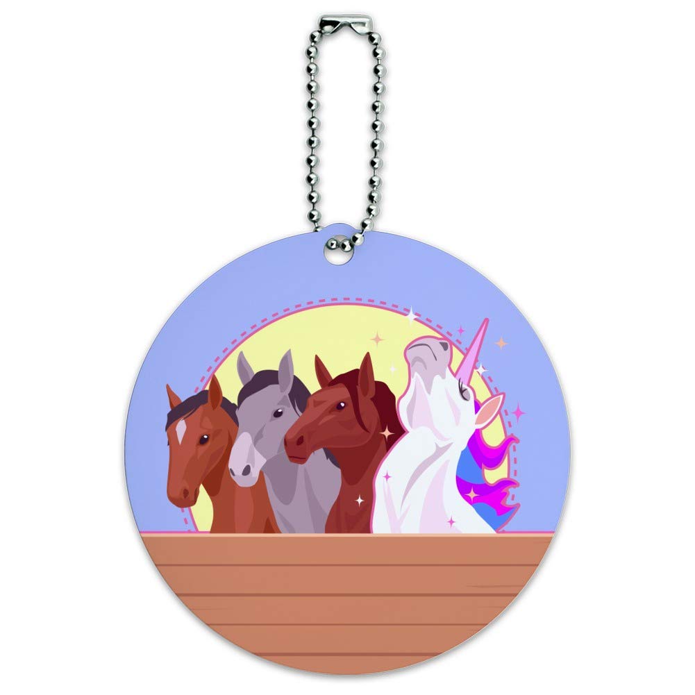 Unique Unicorn & Horses in Stable Round Luggage ID Tag - Durable Suitcase & Carry-On Baggage Identifier for Travel Accessories (Perfect for Kids' Backpacks, Suitcases & Travel Gear)