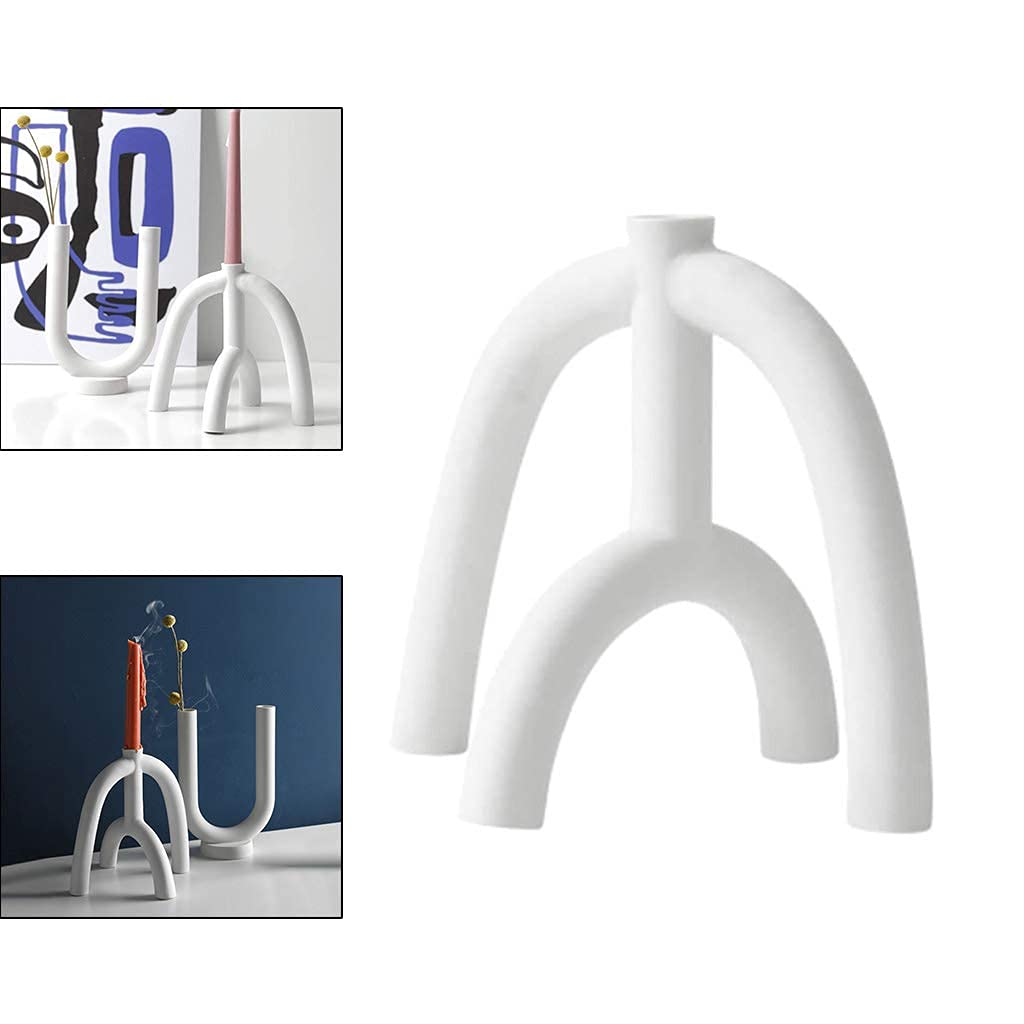White Ceramic Candlesticks for Pillar Candles - Modern & Durable Candle Holders (19cm x 18cm) - Perfect for Wedding Centerpieces, Home Decor & Dining Table Arrangements