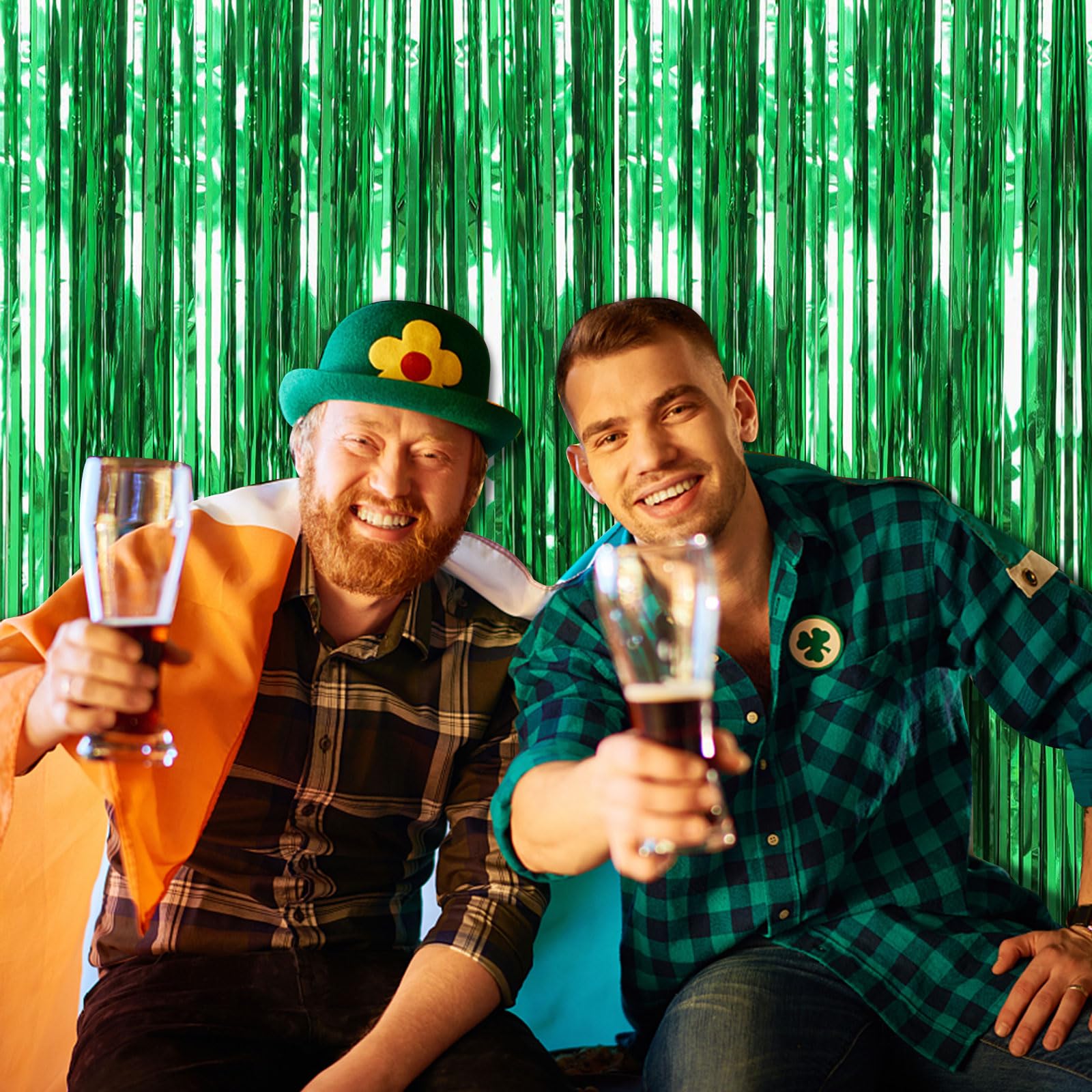 2 Pack Green Foil Fringe Streamers Backdrop - Jungle Party Decorations, Dinosaur & Animal Theme Photo Booth Background for Birthday, St Patrick's Day, Football, Christmas Celebrations - Perfect for Party Decor, Event Photography & Social Media Backdrops