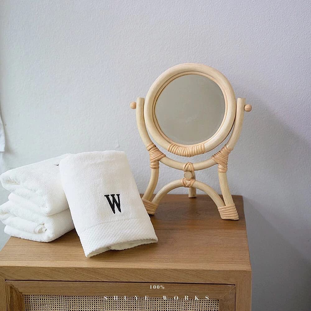 Hand-Woven Rattan Vanity Mirror - Natural Makeup Mirror with Flip Design for Dressing Table | Retro Vertical Standing Mirror for Bedroom, Bathroom & Home Decor