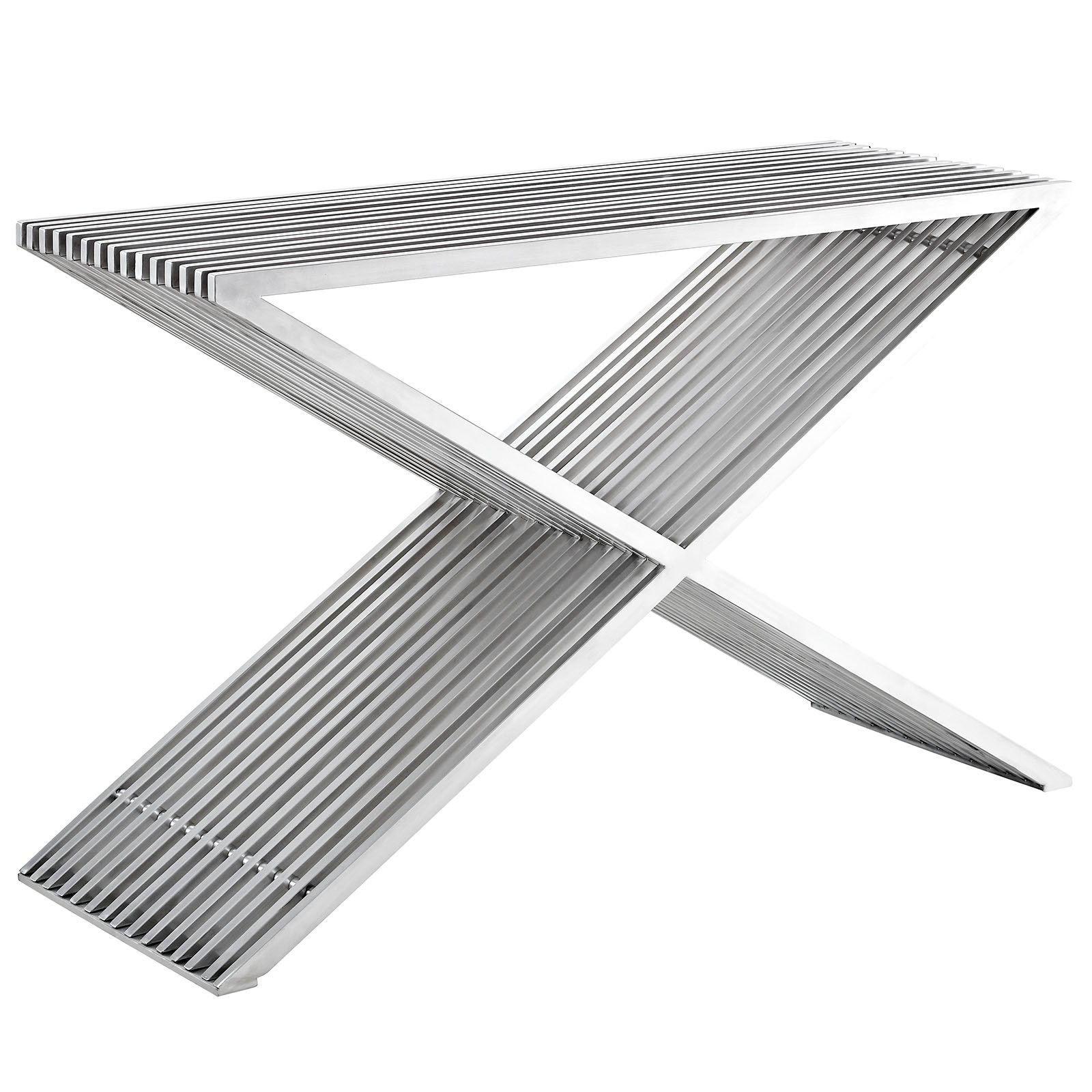Modway Press Contemporary Modern Stainless Steel Console Table - Silver Finish Entryway Sofa Table for Living Room, Hallway & Office Decor