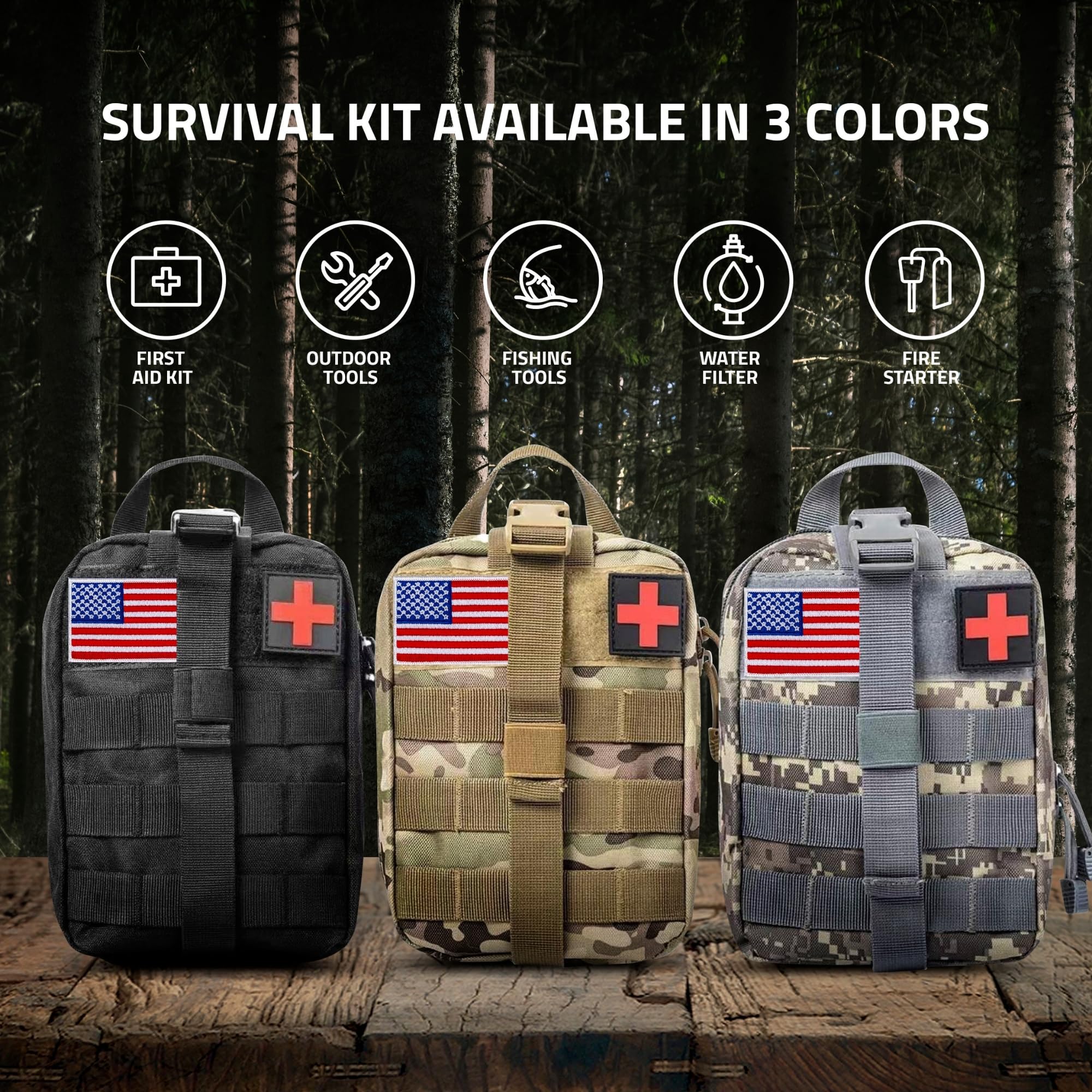 Emergency Survival Kit & First Aid Kit - Professional Outdoor Gear for Camping, Hiking, Hunting & Adventure | Molle System Survival Equipment for Wilderness Emergencies & Disaster Preparedness