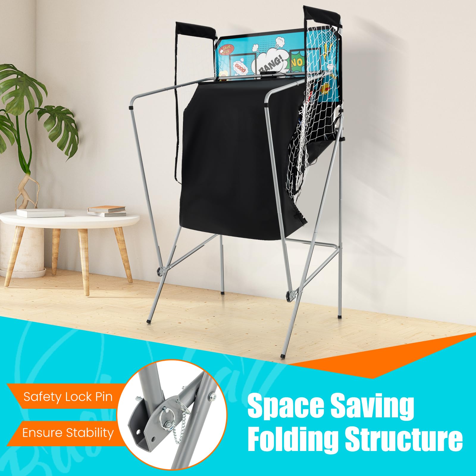 Giantex Foldable Basketball Arcade Game - Electronic Double Shot 2 Player with 8 Game Modes & LED Scoring System - Includes 4 Balls - Indoor Basketball Game for Kids & Adults - Perfect for Family Game Nights, Birthday Parties and Home Entertainment