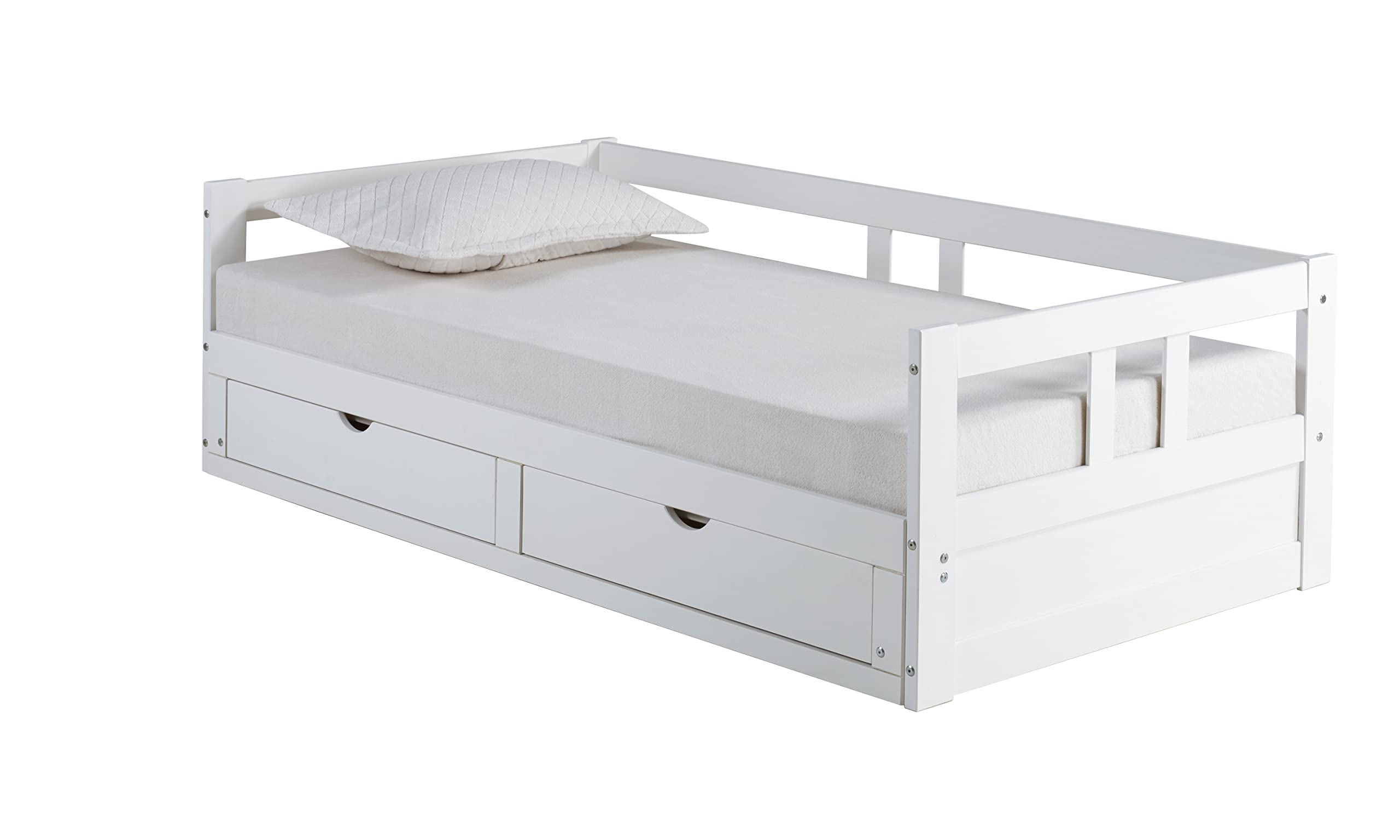 Alaterre Furniture Melody Extendable Pine Trundle Daybed with Underbed Storage - White Twin to King Size - Kids Bedroom Furniture Set with Headboard - Perfect for Guest Rooms, Dormitories & Small Spaces