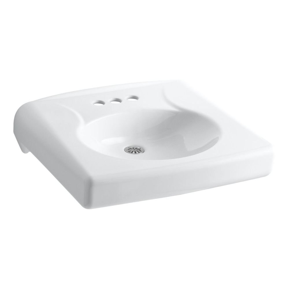 Kohler K-1997-4N-0 White Wall Mount Single Bowl Bathroom Sink - Perfect for Small Bathrooms, Powder Rooms & Space-Saving Designs