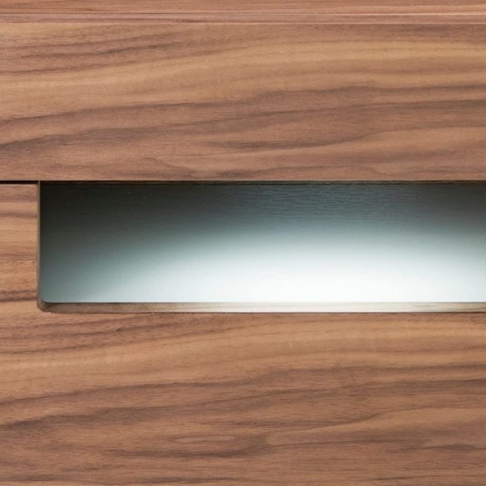 Modern LED Nightstand with Two Drawers - Walnut Veneer & MDF Construction - Contemporary Bedside Table with Soft Glow Lighting for Bedroom, Living Room or Nursery