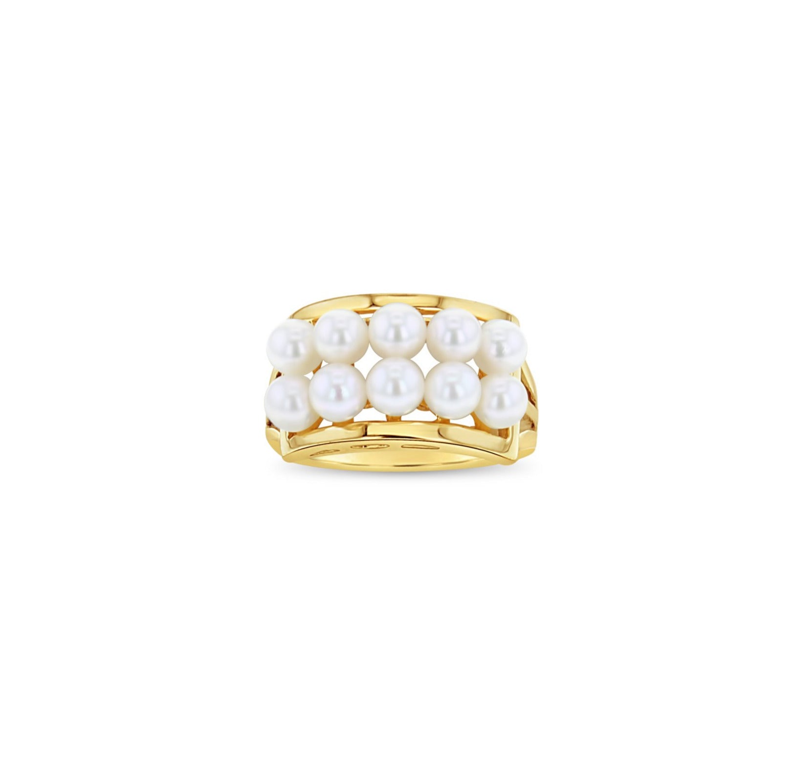 14K Yellow Gold Double Row Freshwater Pearl Cluster Ring for Women - Elegant Jewelry Gift for Brides, Anniversaries & Special Occasions