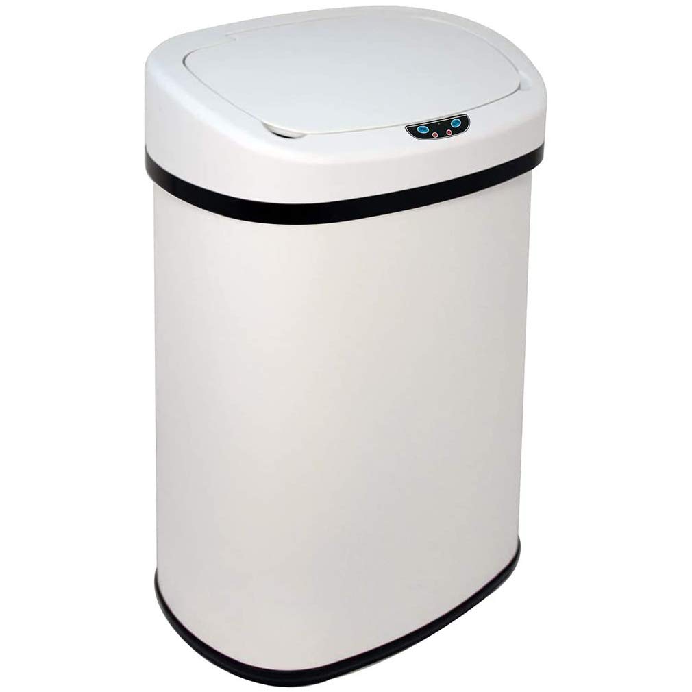 13 Gallon Automatic Touchless Trash Can with Lid - Stainless Steel Sensor Kitchen Garbage Bin for Home, Office, Bedroom & Living Room | Odor-Controlling Waste Bin for Easy Hands-Free Disposal (White)