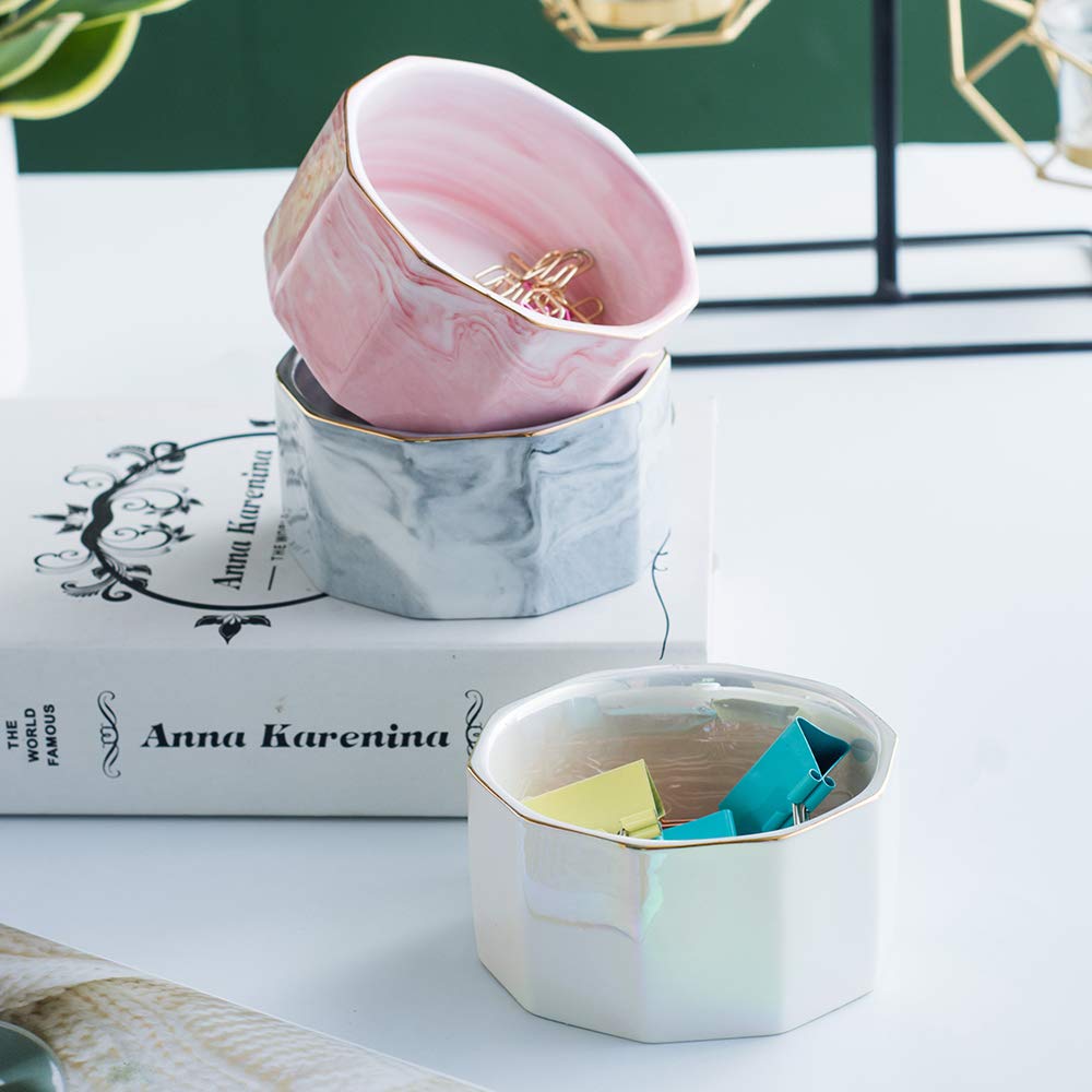 Ceramic Marble Paper Clip Holder - Elegant Desk Organizer for Paper Clips & Binder Clips | Perfect for Office, Home & School Use (Pearl White)